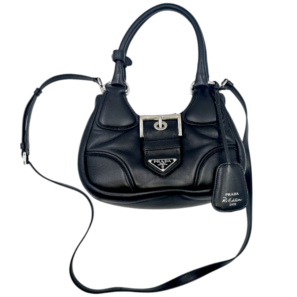 PRADA SAC MOON REEDITION 2002 EN CUIR NOIR + DUST BAG + BOITE + FACTURE