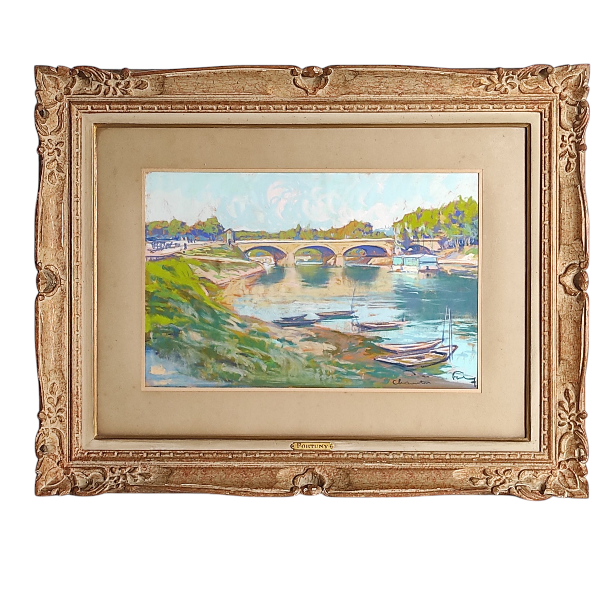 AQUARELLE ENCADREE DE FORTUNY LE PONT 48 X 30 HORS CADRE 