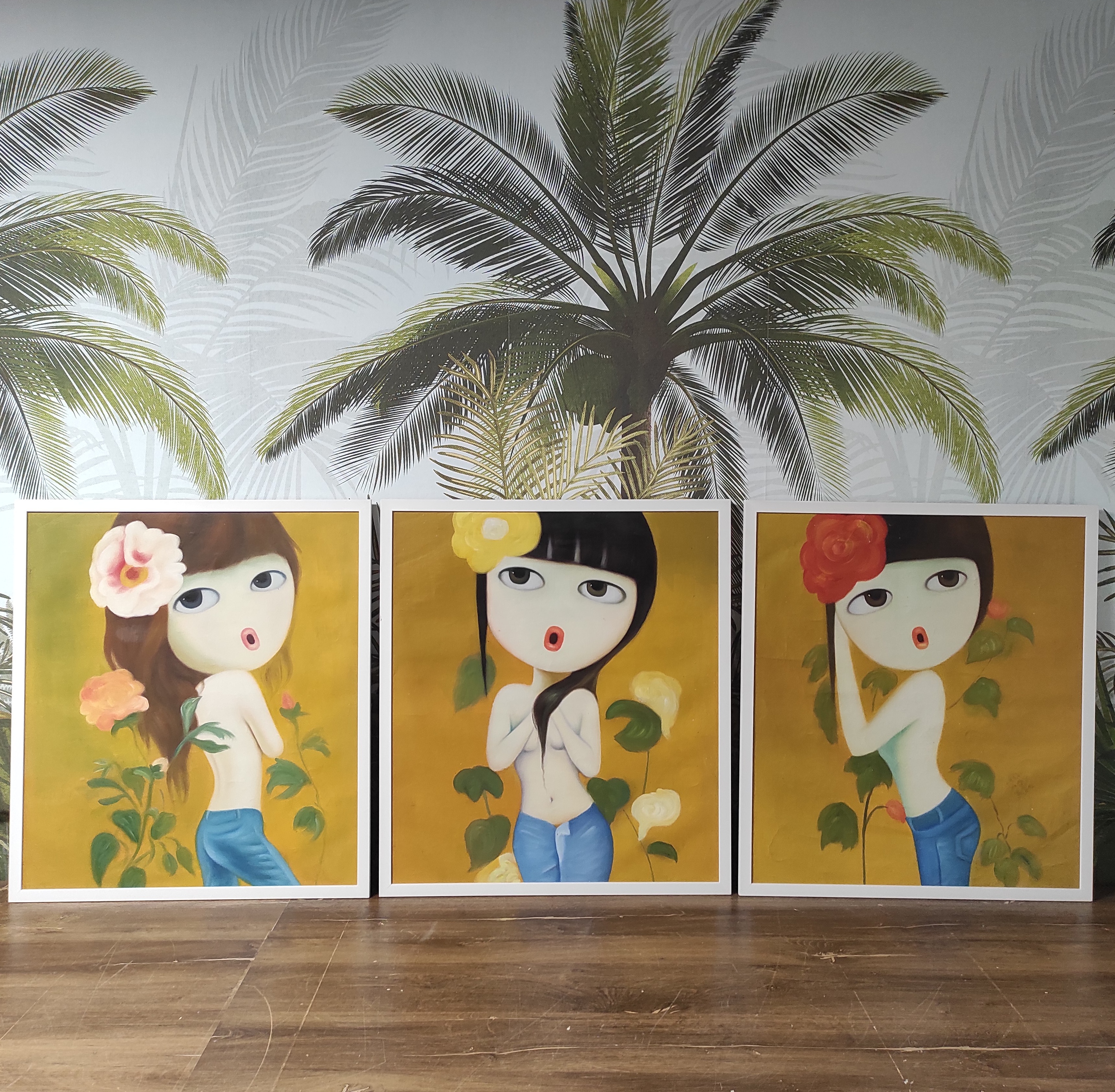 HST TRYPTIQUE LA JEUNE FILLE EN FLEUR 82 x 72 CM X 3