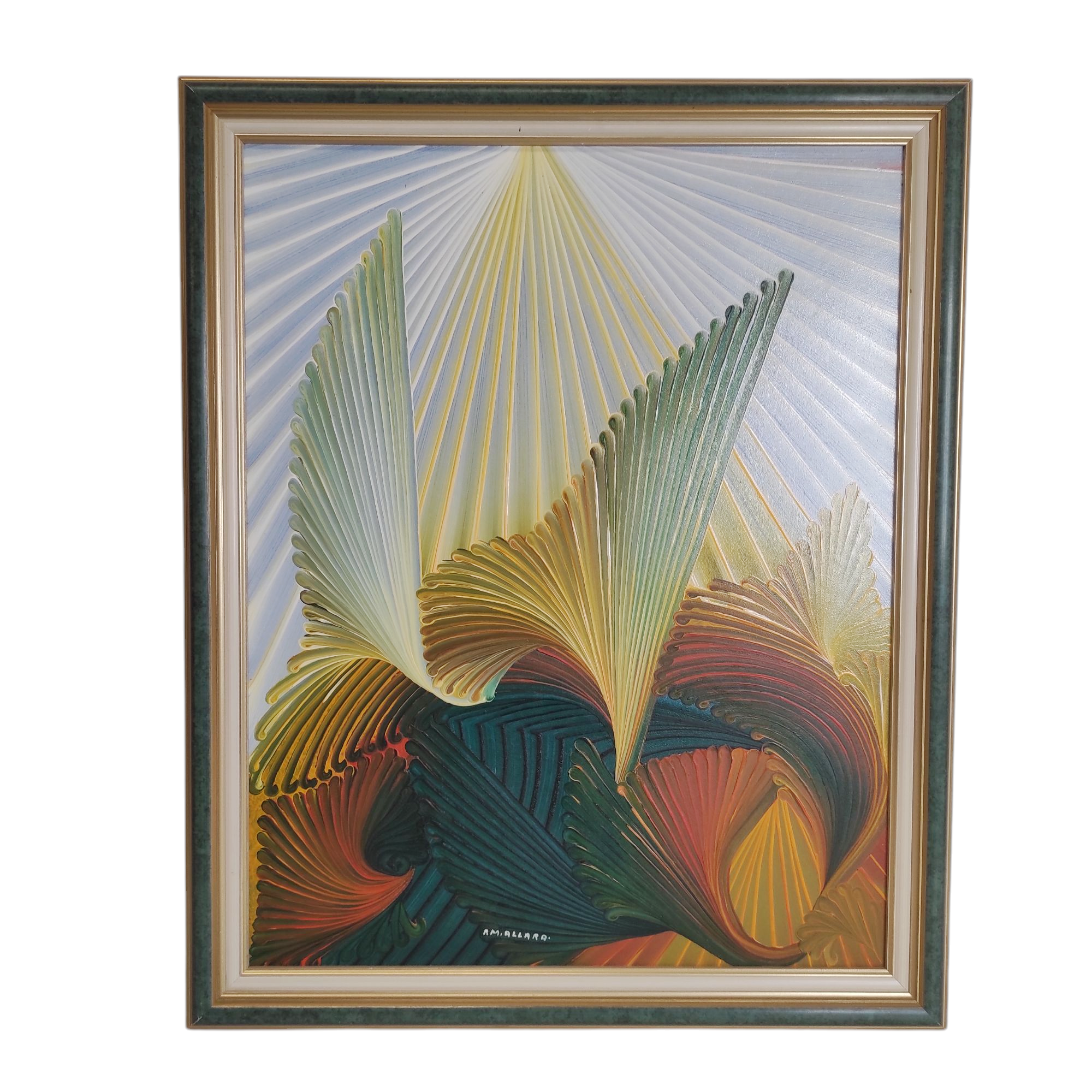 P.M. ALLARD ORGONNE HUILE SUR PANNEAU ENCADREMENT DORE ET VERT 54 X 43 CM HC