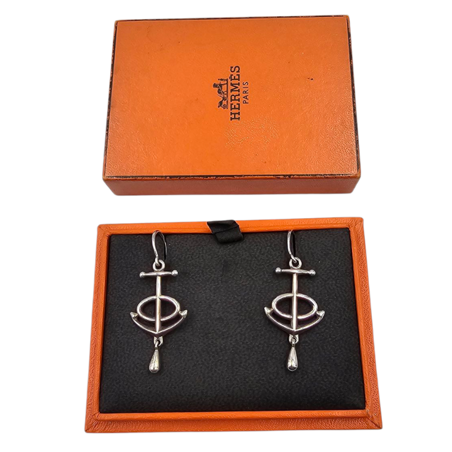 HERMES BOUCLES D OREILLES GRAND LARGE EN ARGENT (925) (15O054461) + ECRIN 5.09GR