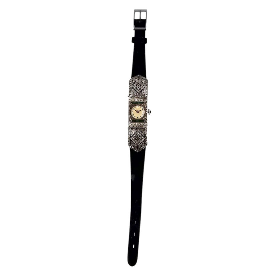 MONTRE FEMME ART DECO EN ARGENT (SANGLIER) AVEC PIERRES EN L ETAT VERS 1920