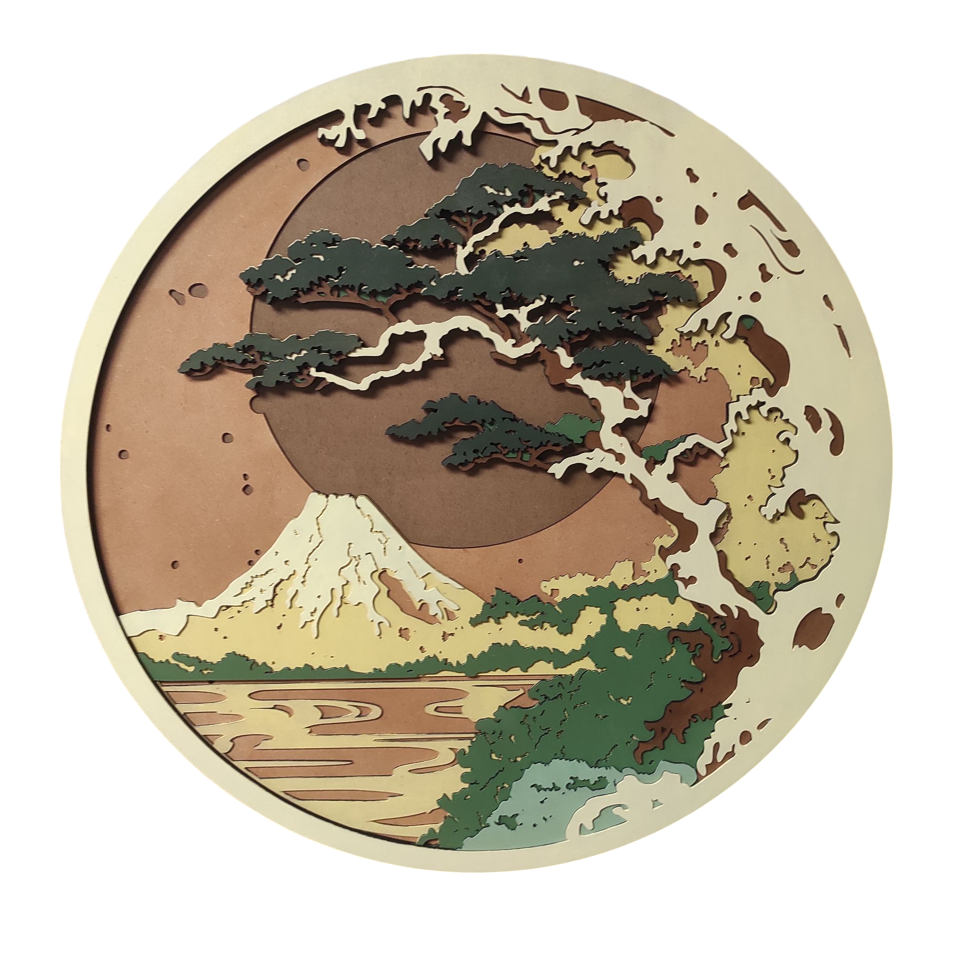 TABLEAU EN RELIEF PAYSAGE JAPONAIS DIAM 80CM