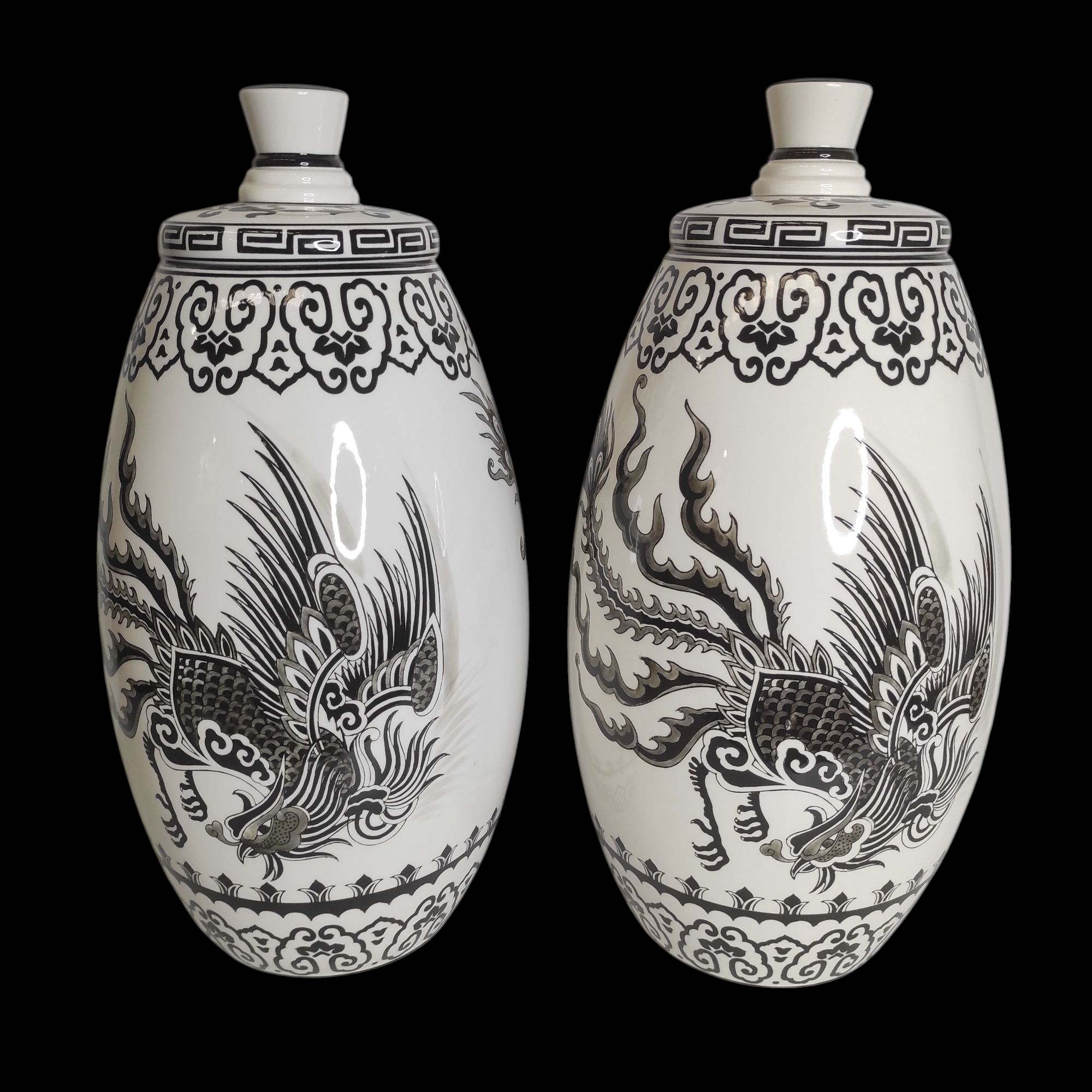 SIA PAIRE DE VASES COUVERTS 25/56 CM DECOR ASIATIQUE