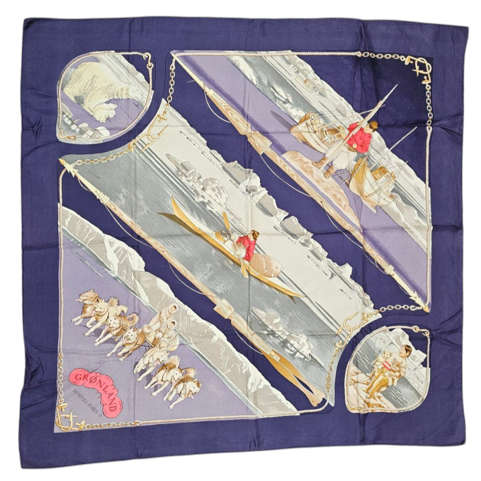 HERMES CARRE GROENLAND DE PHILIPPE LEDOUX CONTOUR BLEU (TACHES)