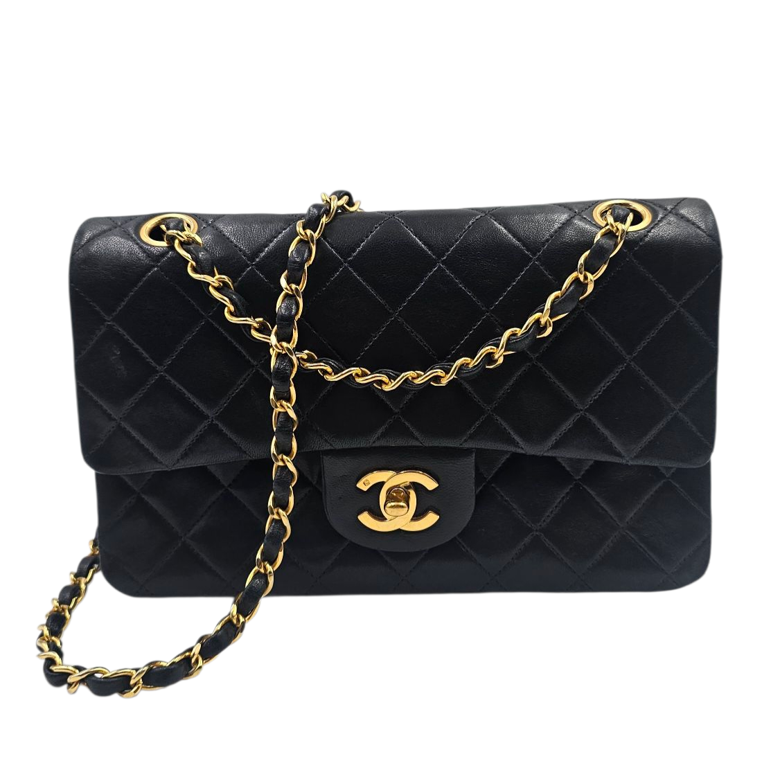 CHANEL SAC TIMELESS SMALL FLAP BAG CUIR NOIR PLAQUE OR 24 CARATS CIRCA 1991-1994