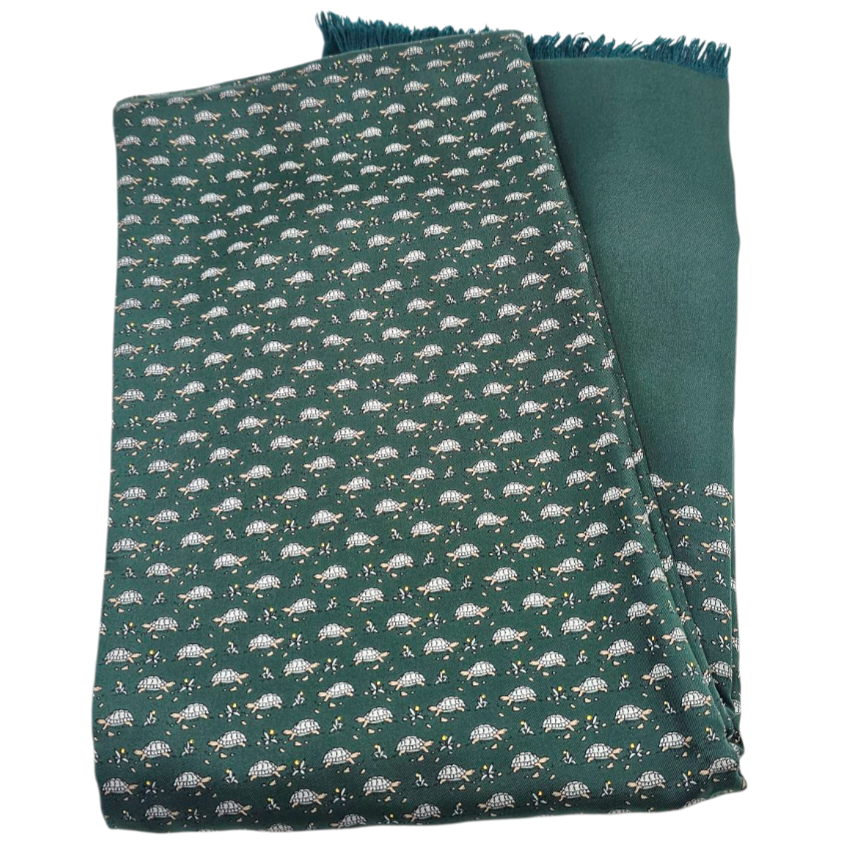 HERMES ECHARPE LES TORTUES REVERSIBLE 100% SOIE 100% ANGORA VERTE + BOITE