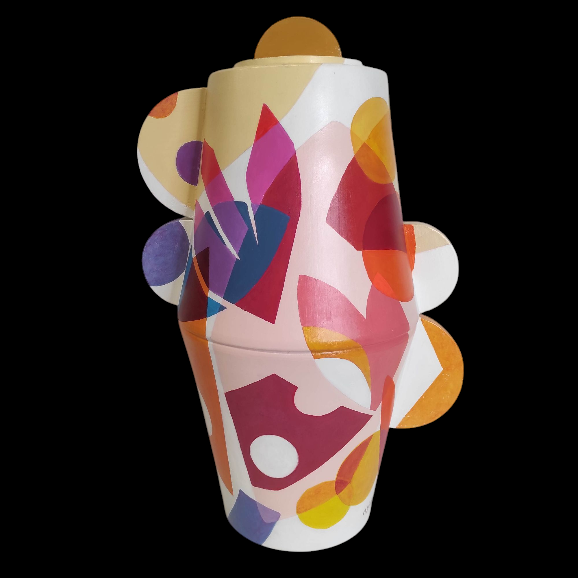SCICLUNA TOTEM POLYCHROME EN TERRE CUITE ET BOIS H 65 CM