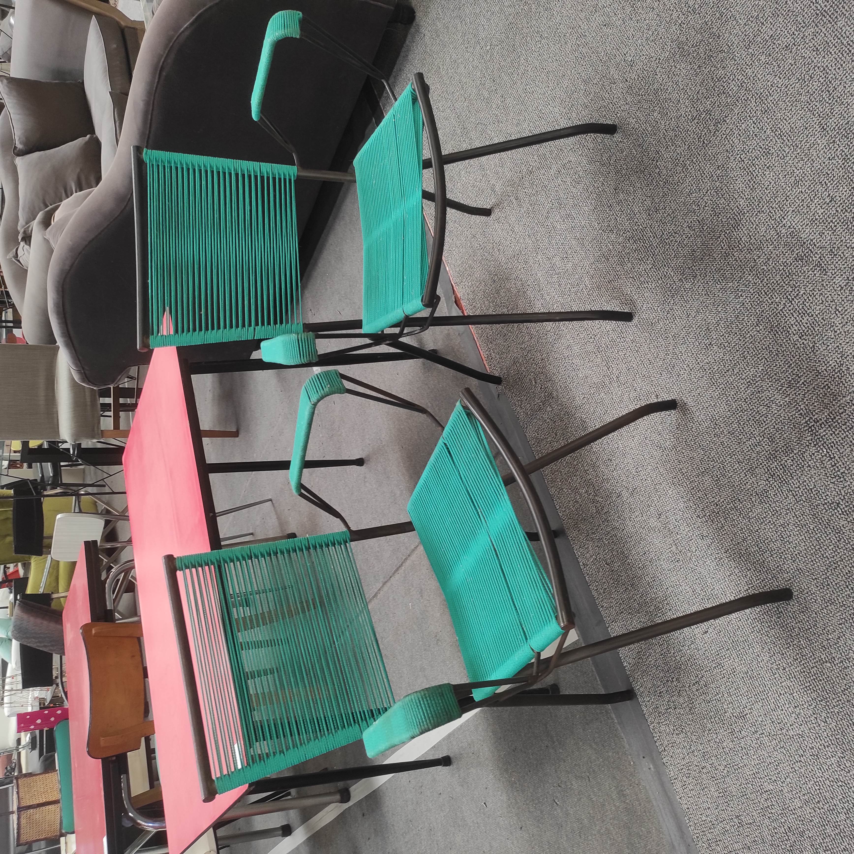 PAIRE DE FAUTEUILS EN CORDE VERTE ANNEES 50