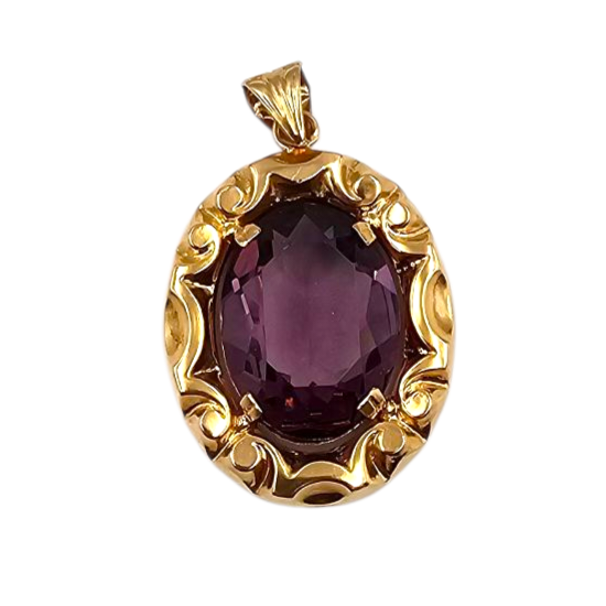 PENDENTIF OVALE EN OR (AIGLE) CABOCHONS AMETHYSTE ? (EGRENURE) PB 5.66 GR
