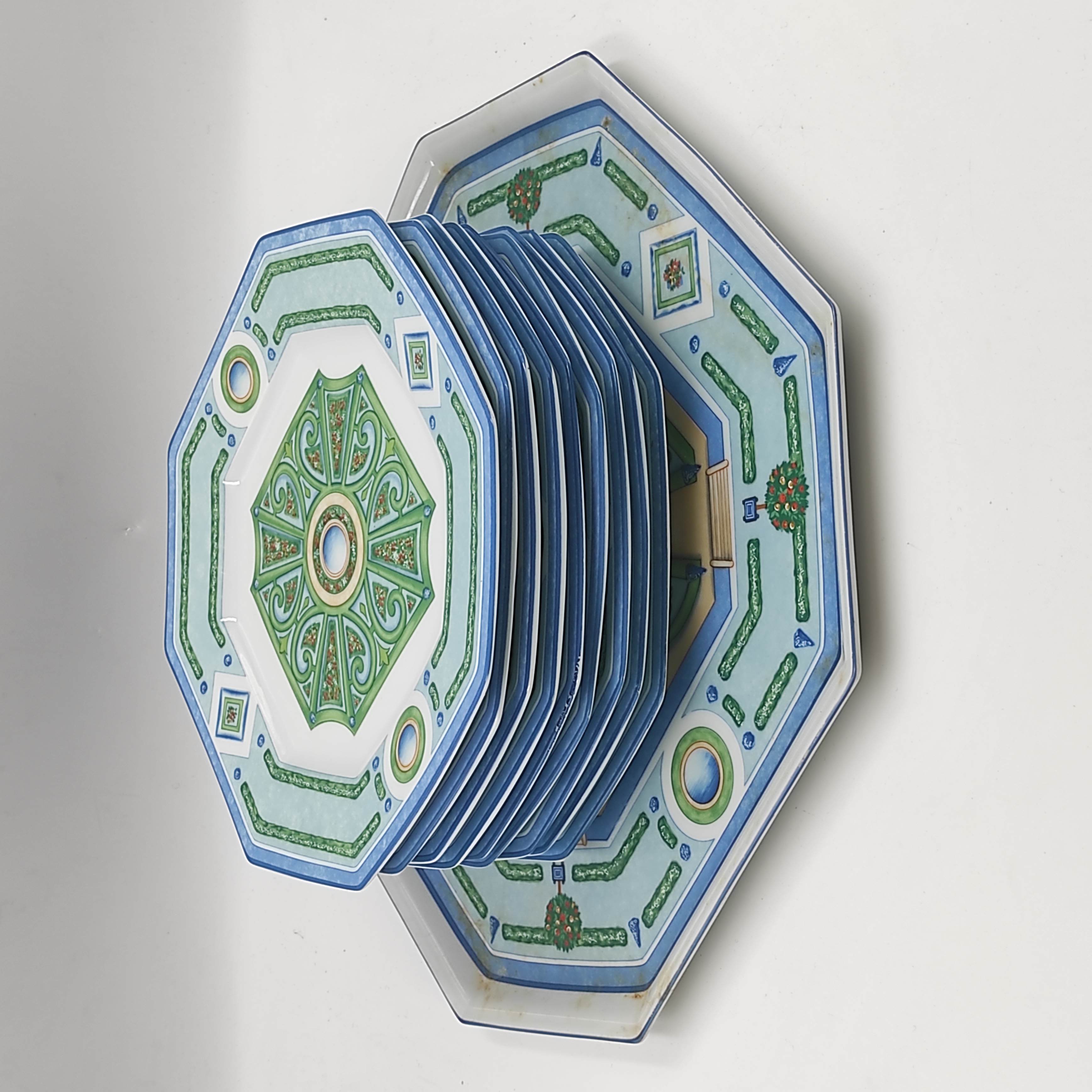 LIMOGES DESHOULIERES JARDIN ROYAL DE S CHENNEVIERE 9 ASSIETTES + 1 PLAT 