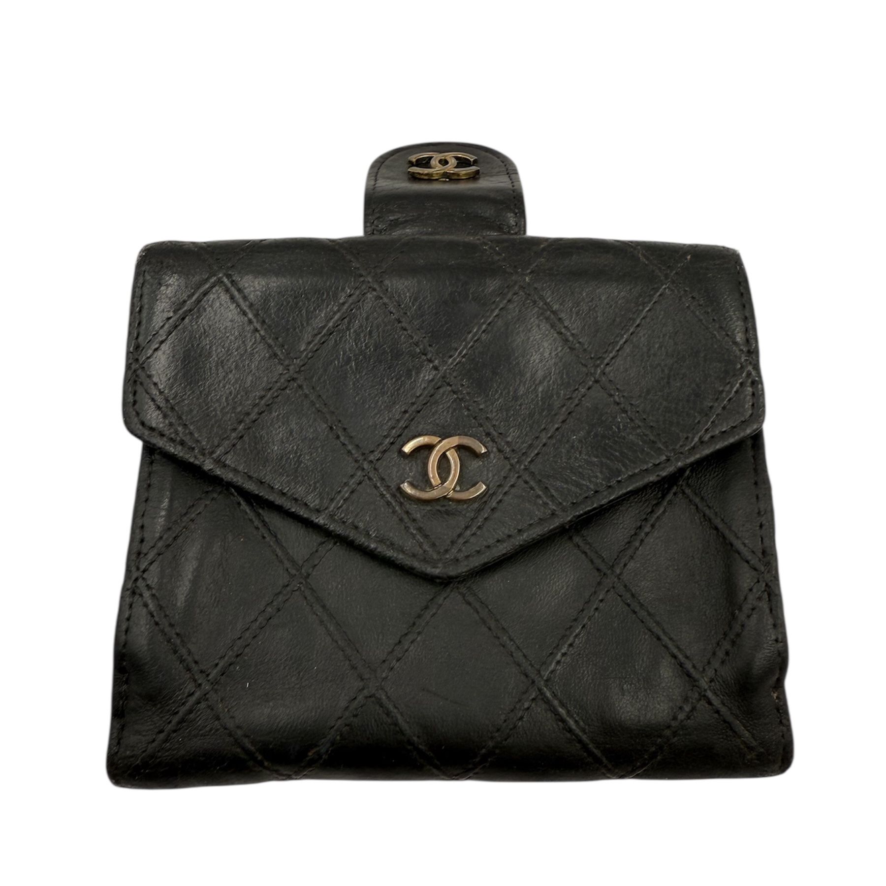 CHANEL 6CC PORTEFEUILLE PORTE-MONNAIE EN CUIR MATELASSE NOIR VINTAGE 