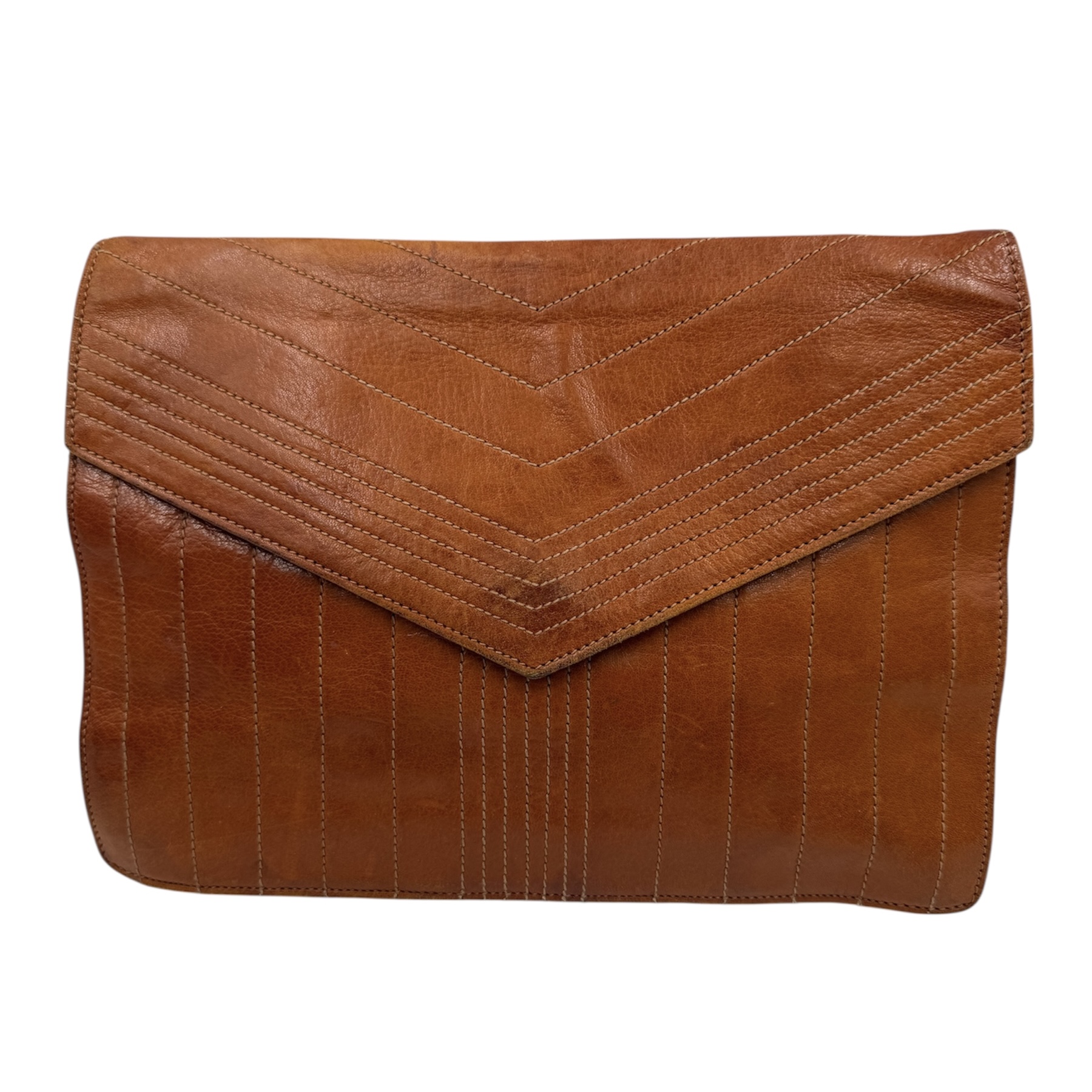 YSL YVES SAINT LAURENT PARIS POCHETTE EN CUIR CARAMEL VINTAGE 