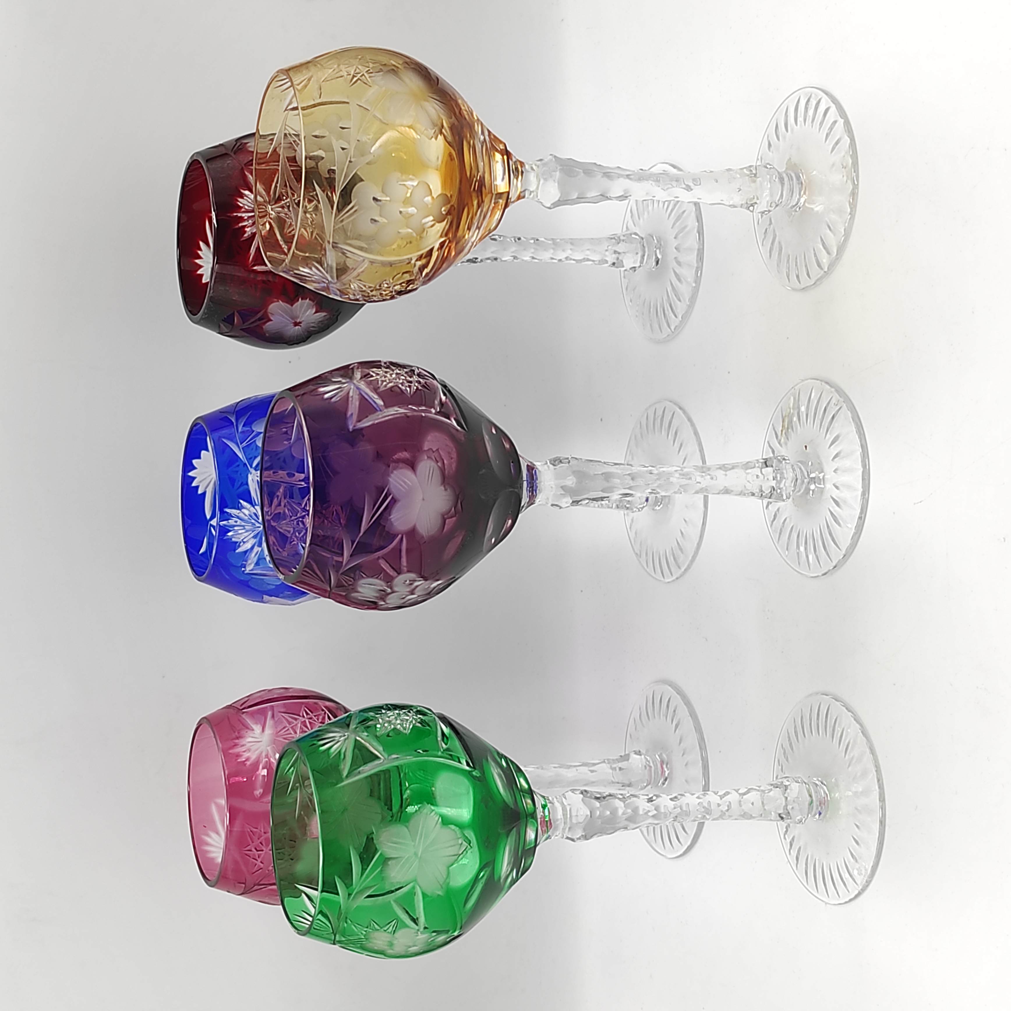 CRISTALLERIE DE LORRAINE 6 VERRES EN CRISTAL COLORE