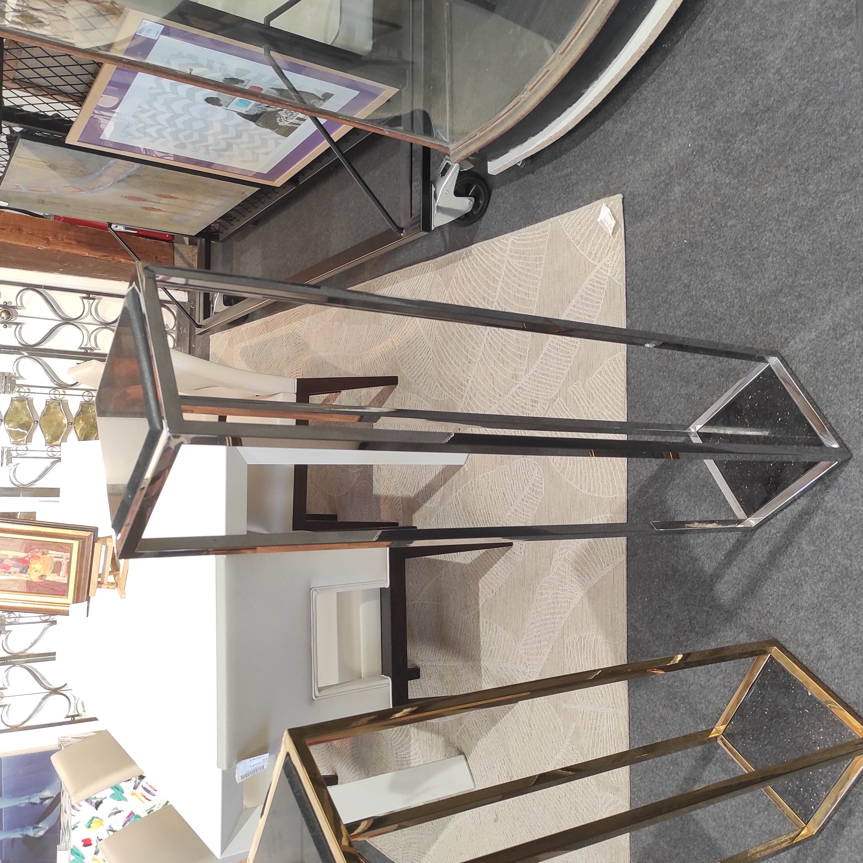 COLONNE EN METAL ARGENTE ET PIERRE NOIRE 120 x 25 x 25 CM