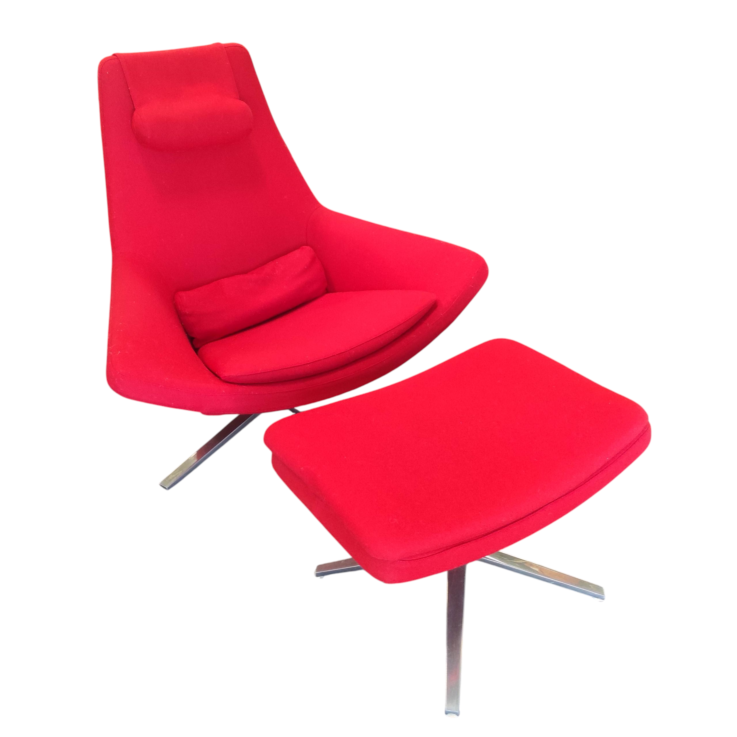 B&B ITALIA FAUTEUIL PIVOTANT 100/94/84 CM ET OTTOMAN TISSU SIDRO COLORIS ROUGE