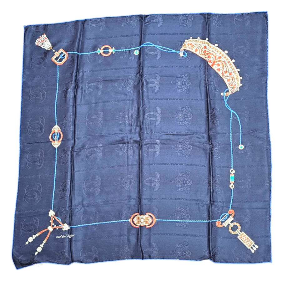 CARTIER CARRE MUST DE CARTIER JOAILLERIE FOND BLEU SOIE BRODEE
