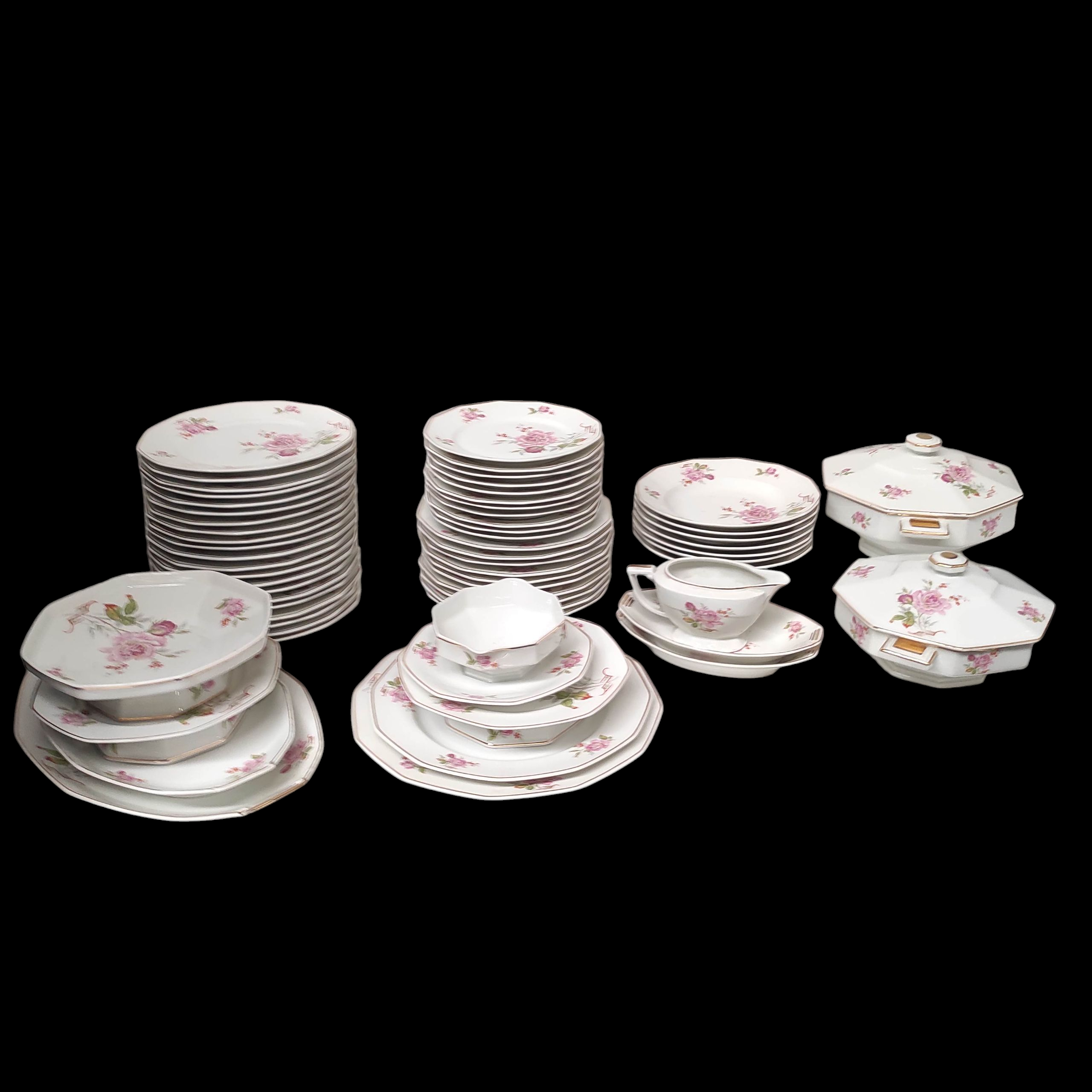 LIMOGES LEGRAND SERVICE DE TABLE A DECOR DE FLEURS ROSES (ECLAT)