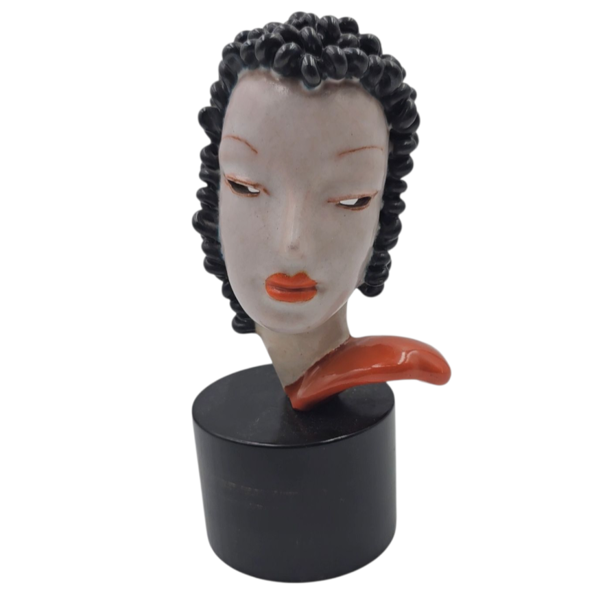 FRIEDRICH GOLDSCHEIDER PETIT VISAGE DE FEMME ART DECO SUR SOCLE H 17 CM
