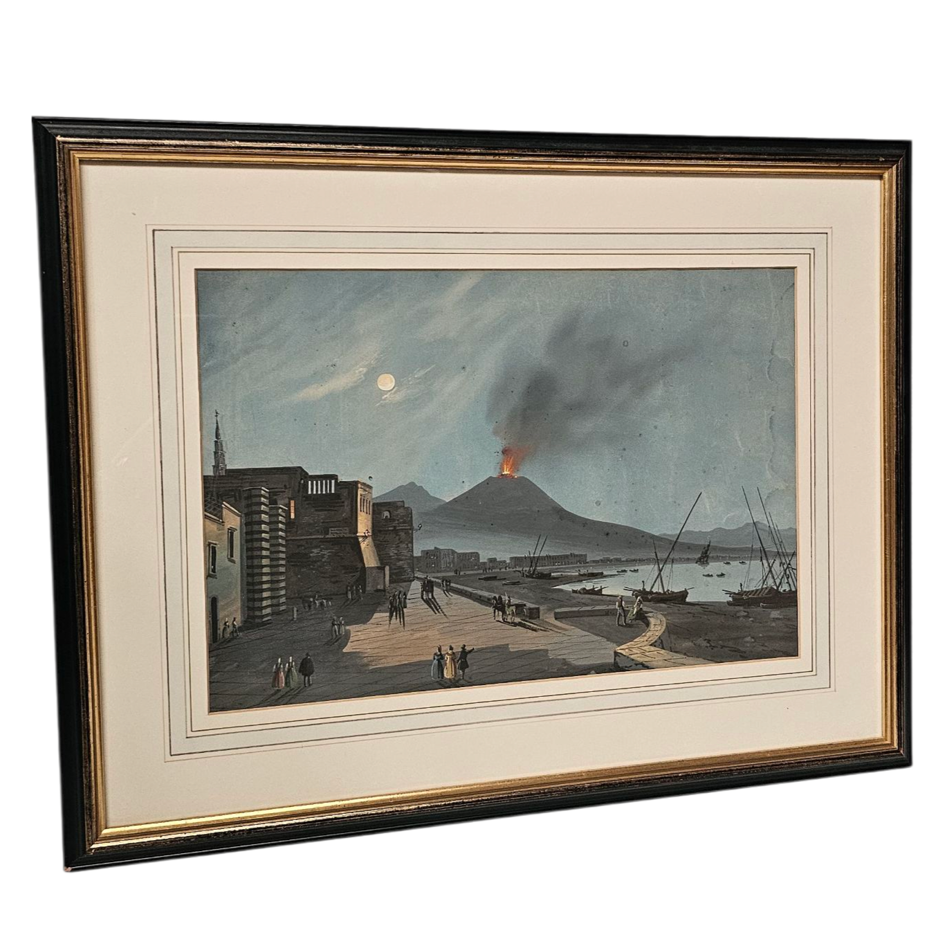 GOUACHE SUR PAPIER ERUPTION VOLCANIQUE 44 x 29 CM HC