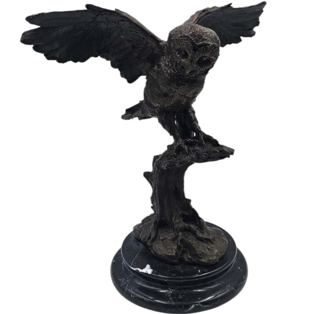 SCULPTURE LA CHOUETTE EN BRONZE SUR SOCLE MARBRE 29CM