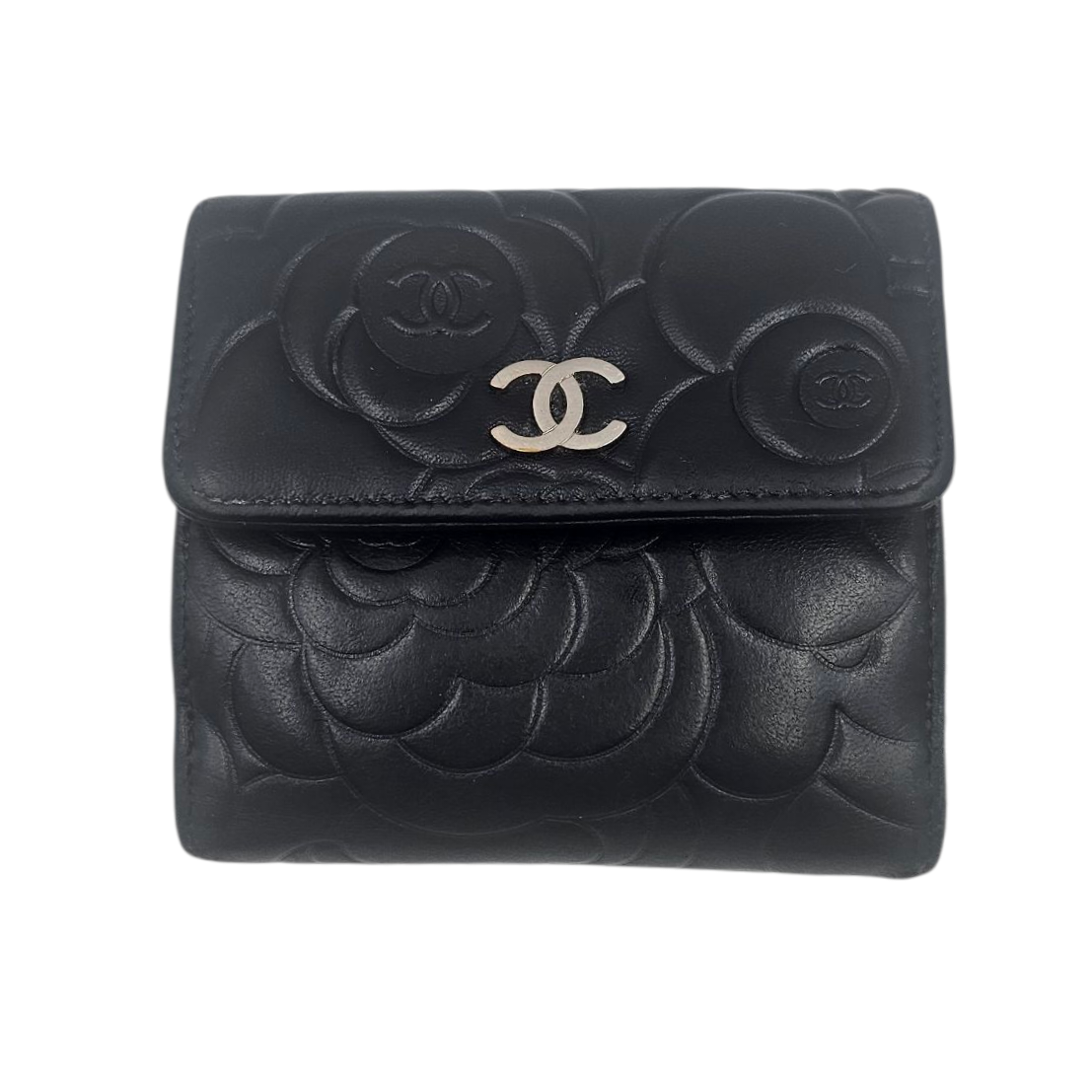 CHANEL CAMELIA 6CC PORTEFEUILLE (17672528) CUIR NOIR CIRCA 2013-2013 EN L ETAT