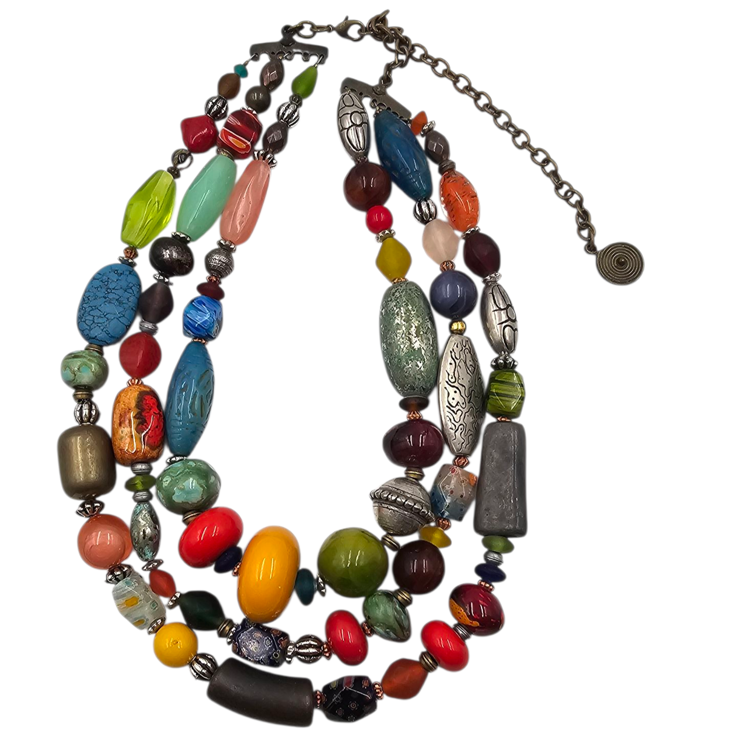 DOMINIQUE DENAIVE COLLIER 3 RANGS GROSSES PERLES EN RESINE + POCHON 