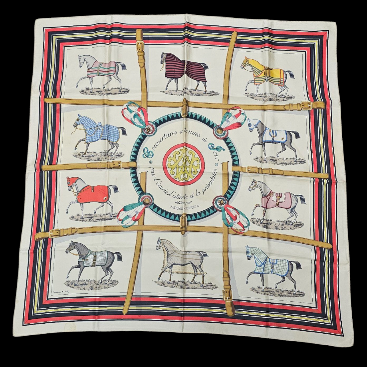 HERMES CARRE COUVERTURES ET TENUES DE JOUR DE JACQUES EUDEL (TACHES)