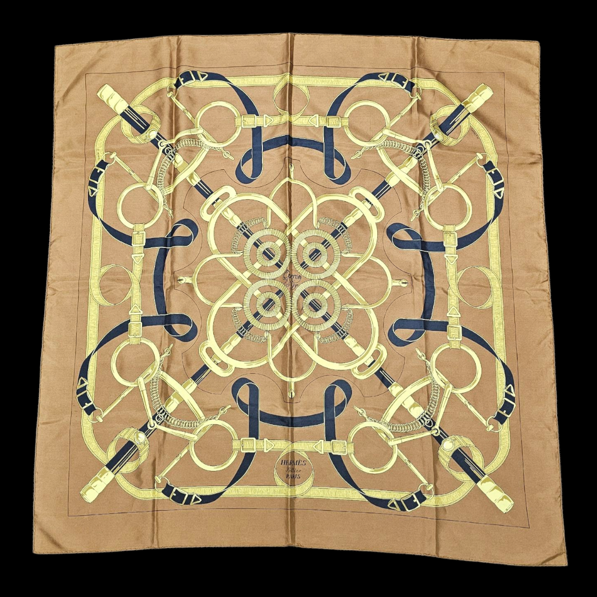 HERMES CARRE EPERON D OR DE HENRI D ORIGNY FOND MARRON