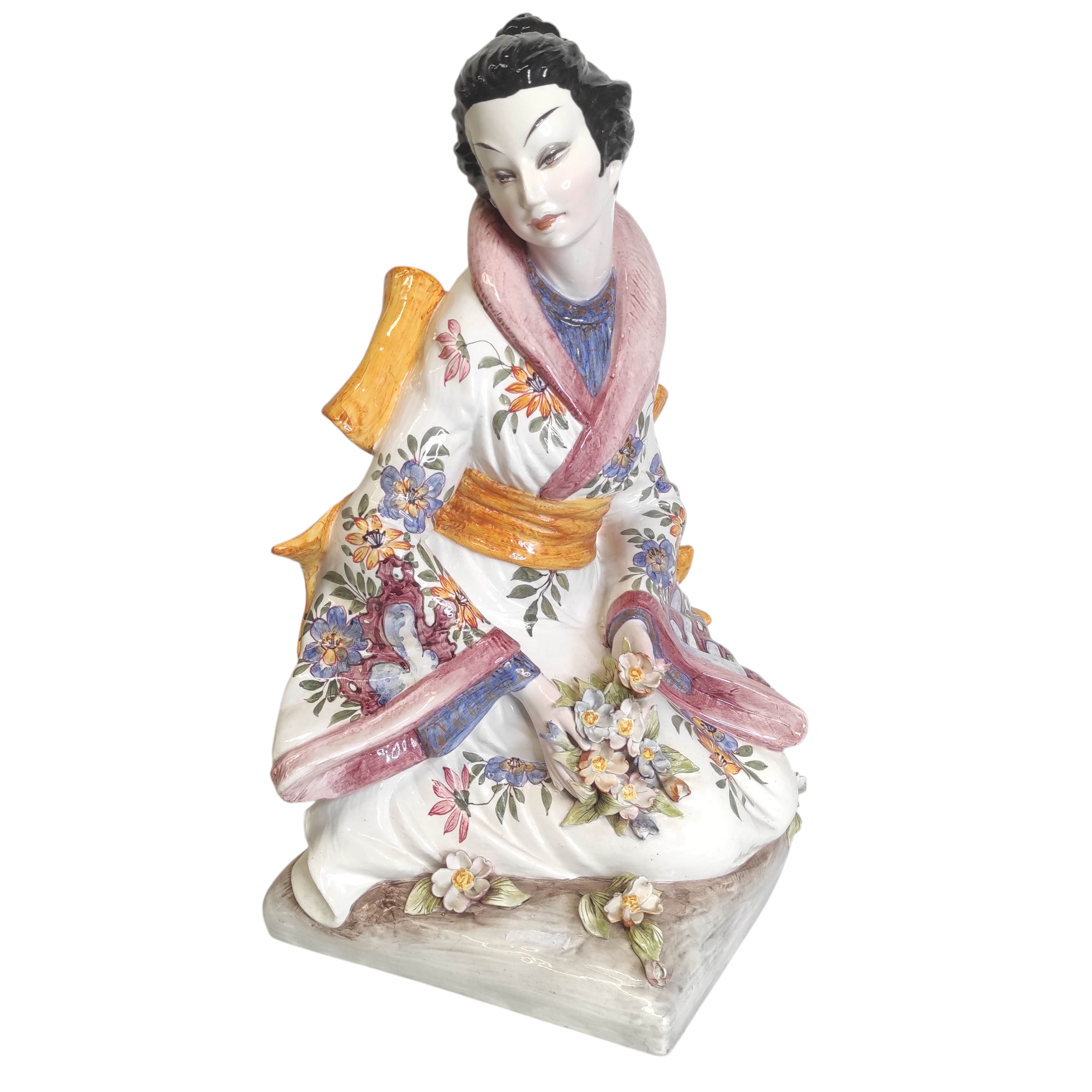 POLONIATO STATUE DE GEISHA EN BARBOTINE 