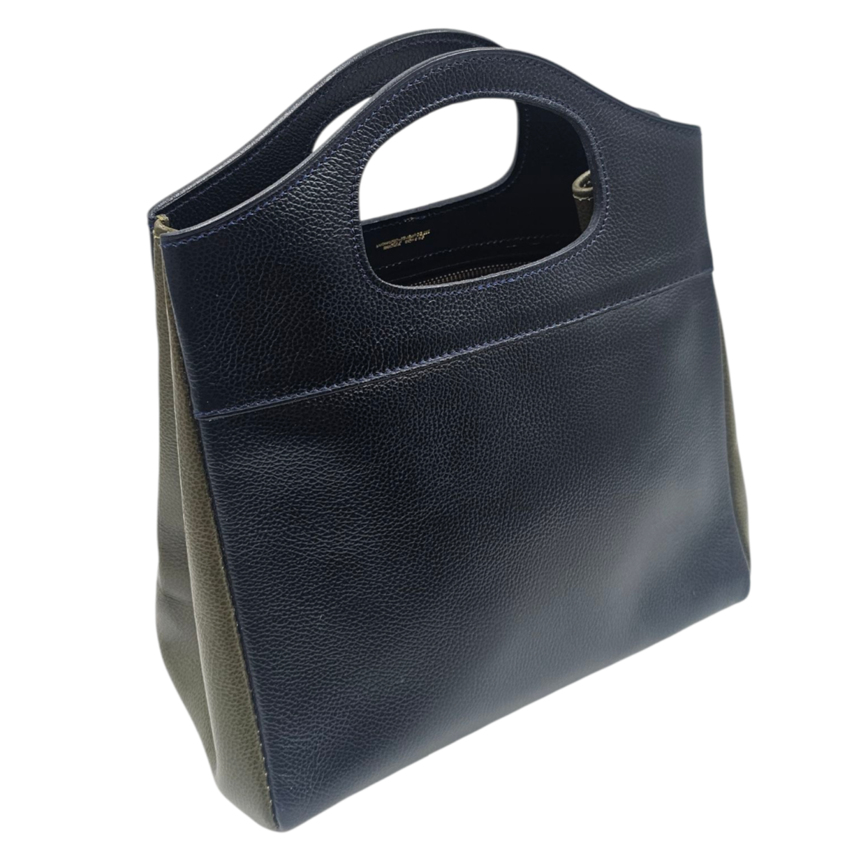 LAFFARGUE SAC MOYEN MAYA EN CUIR GRAINE BICOLORE BLEU / VERT OLIVE