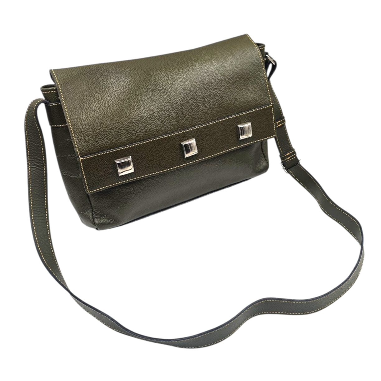 LAFFARGUE LES CLOUS SAC GIBECIERE EN CUIR VERT OLIVE