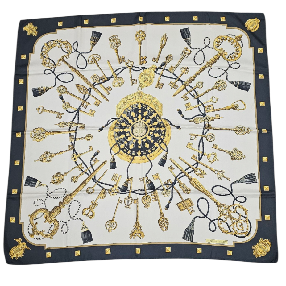 HERMES CARRE LES CLES DE CATY LATHAM CONTOUR NOIR (TACHES) 