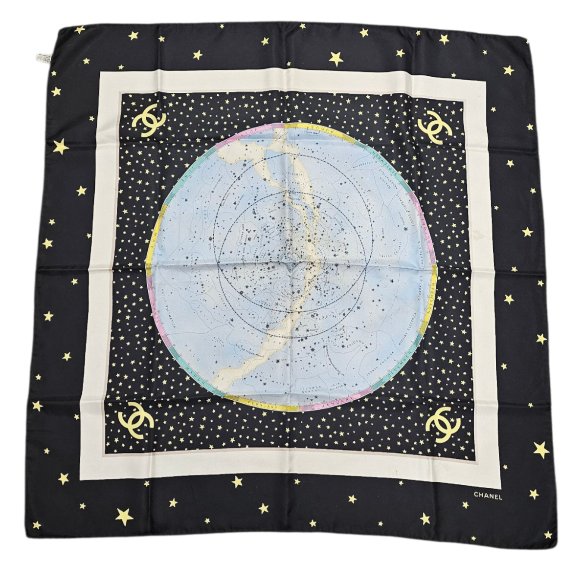 CHANEL CARRE ASTRAL FOND NOIR (TACHES)