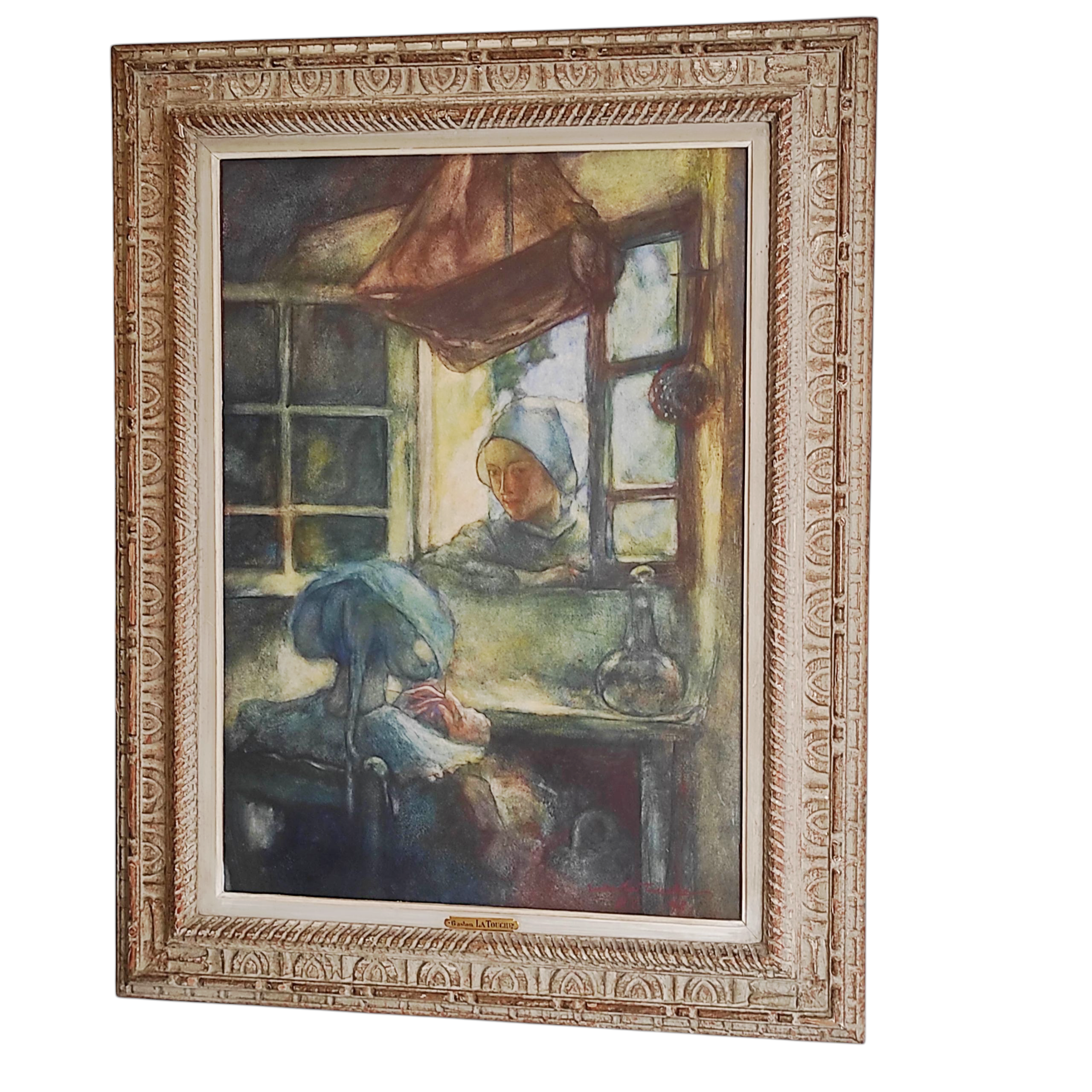 GASTON LATOUCHE GOUACHE ET PASTEL CONVERSATION 77 x 55 CM
