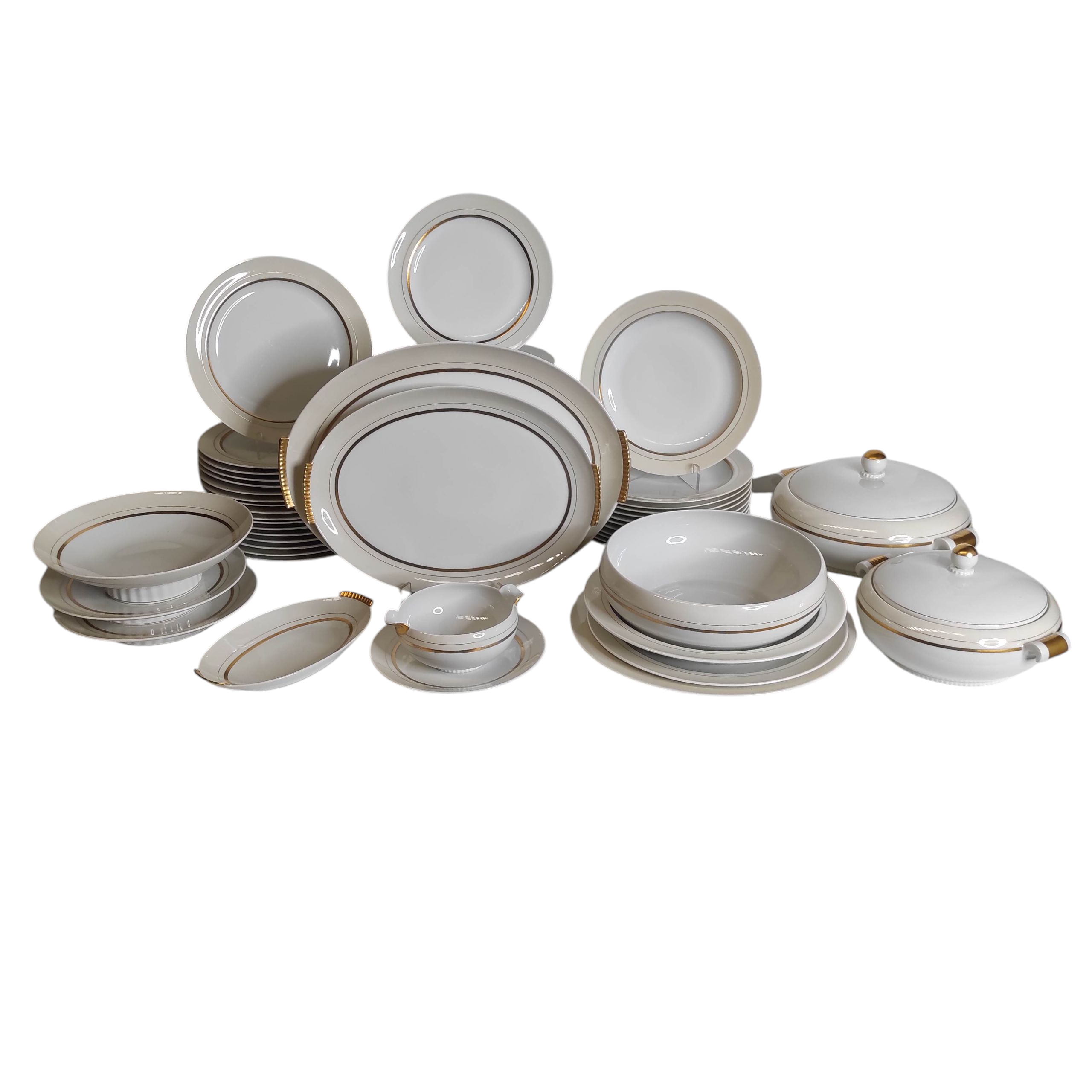 LIMOGES VIGNAUD SERVICE DE TABLE 69 PIECES EN PORCELAINE BLANCHE LISERE DORE
