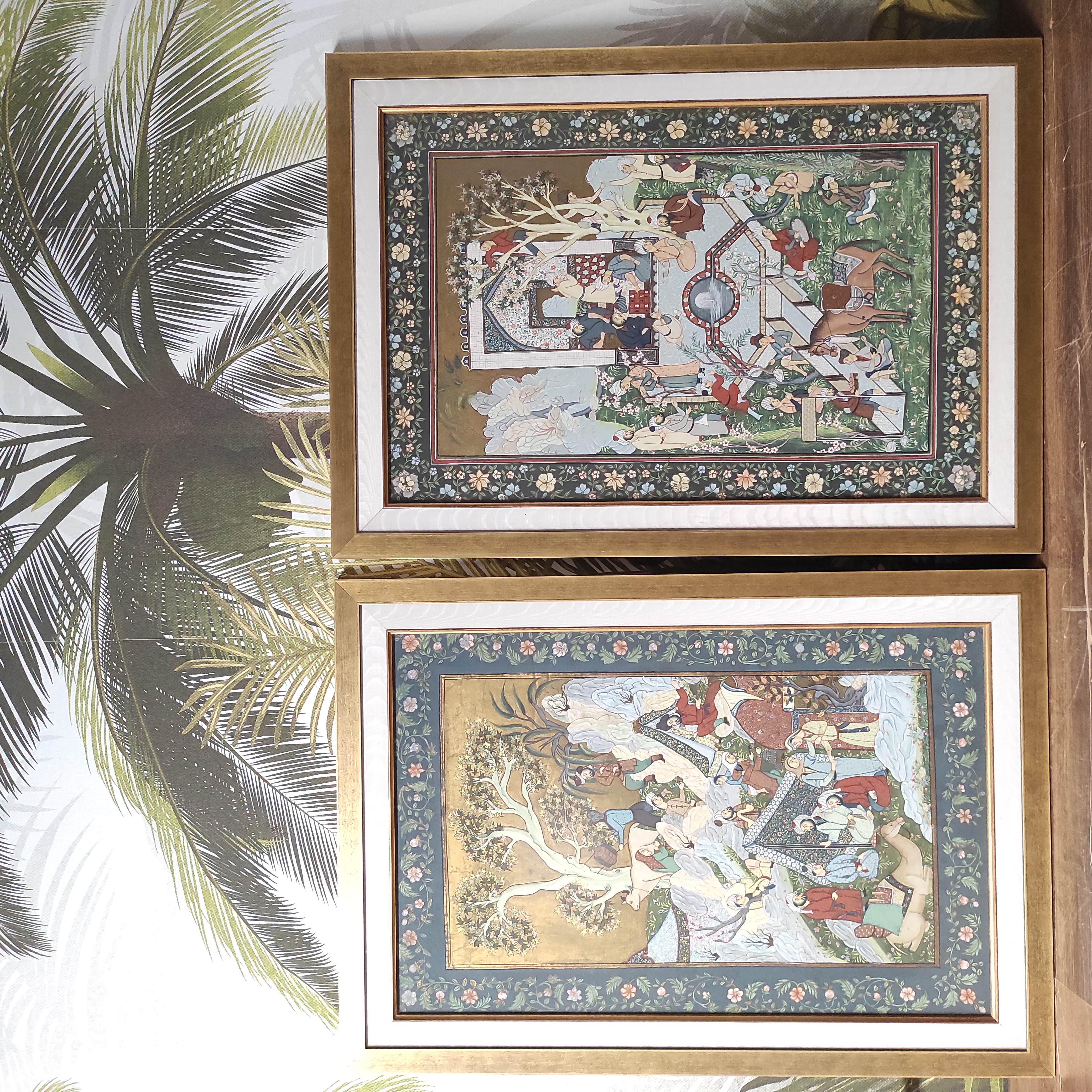 PAIRE DE SCENES ANIMEES INDIENNES ENCADREES 65/91 CM