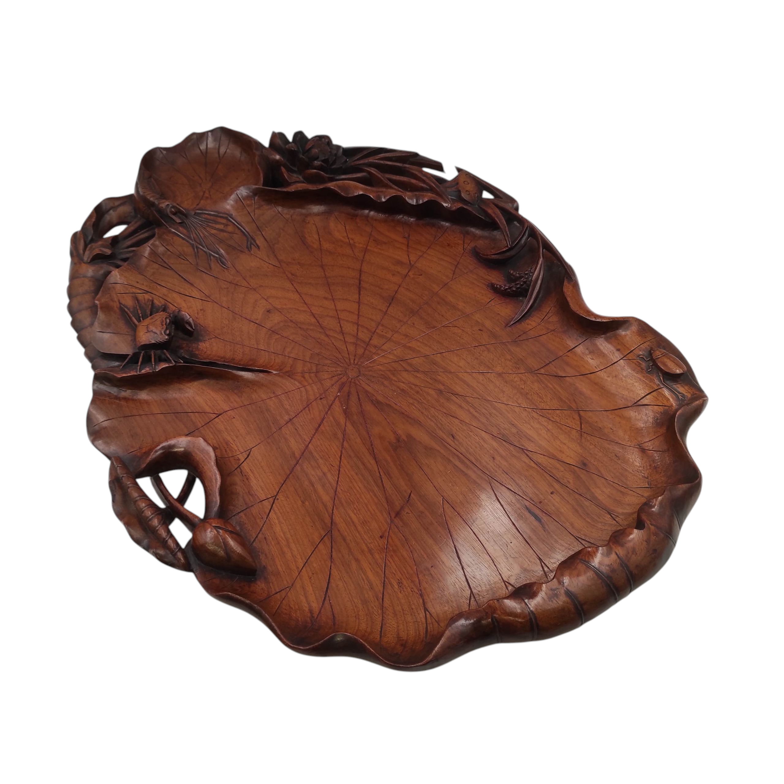 PLATEAU XIX EME INDOCHINE A DECOR DE CRABE ET DE NENUPHAR 56 x 40 CM 