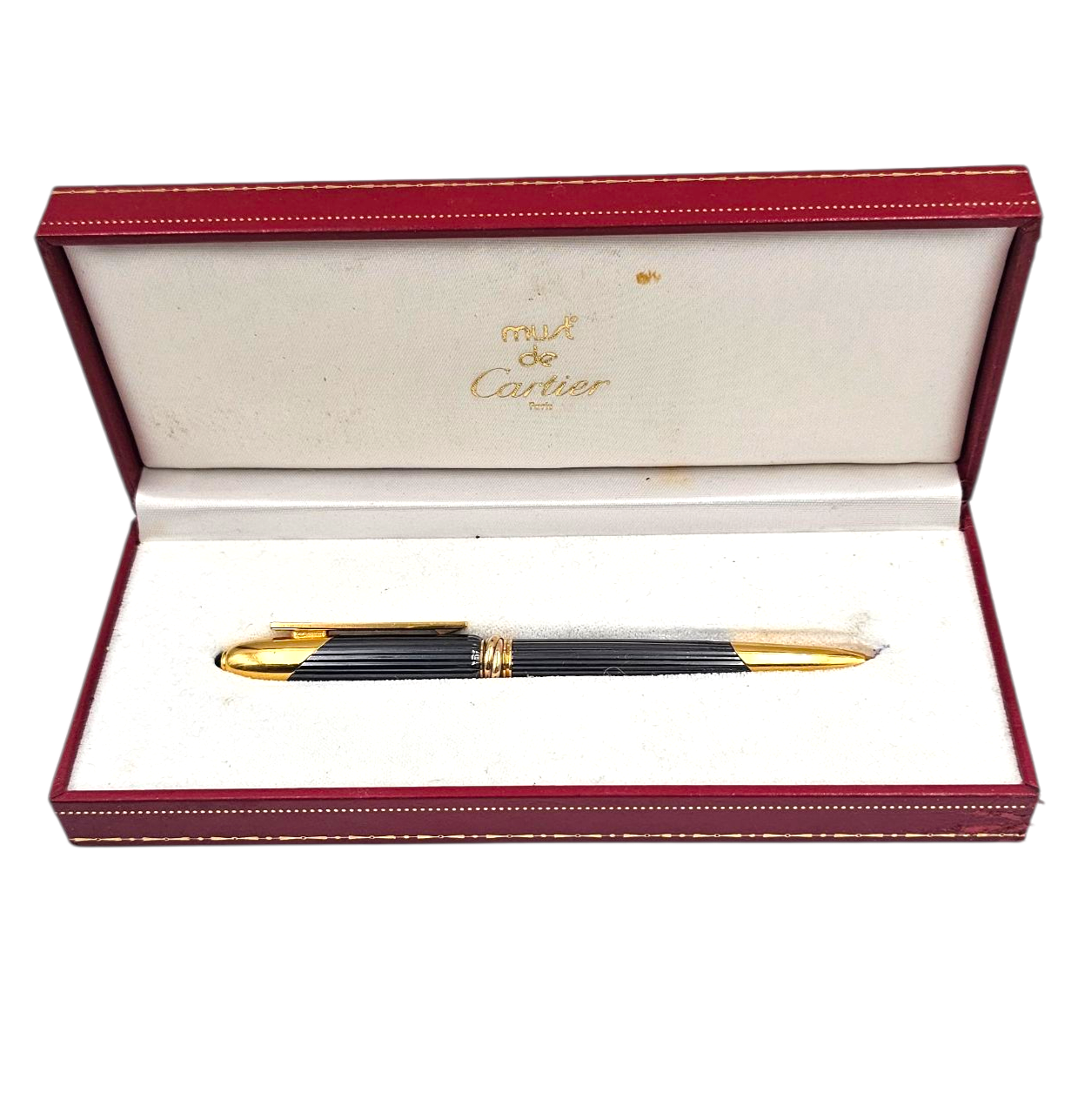 CARTIER STYLO COUGAR (059755) TITANE GRIS ET PLAQUE OR + ETUI + 6 RECHARGES