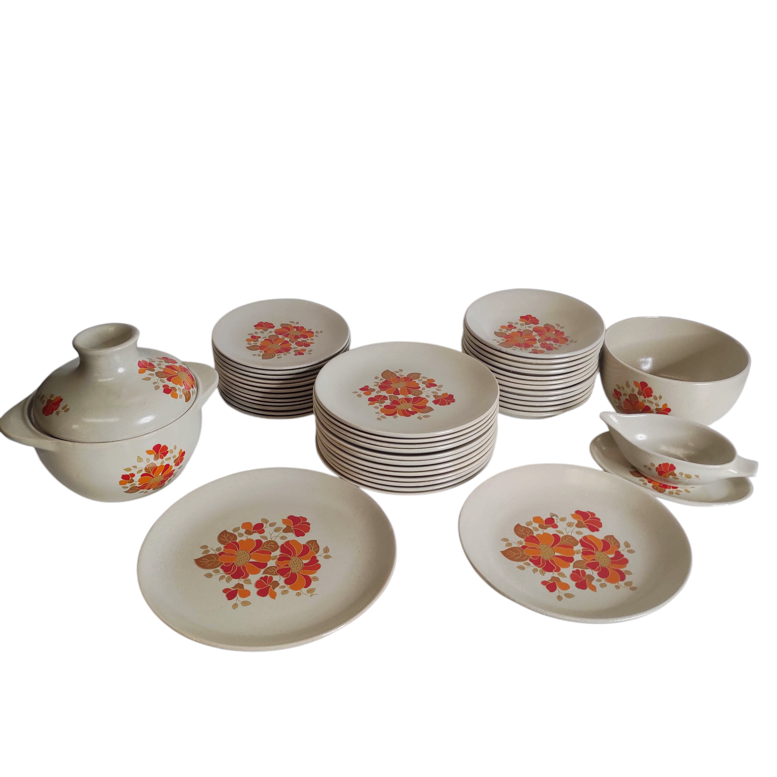FAIENCE DE ST AMAND BANGKOK SERVICE DE TABLE 42 PIECES ANNEES 70 FLEURS COLORES 