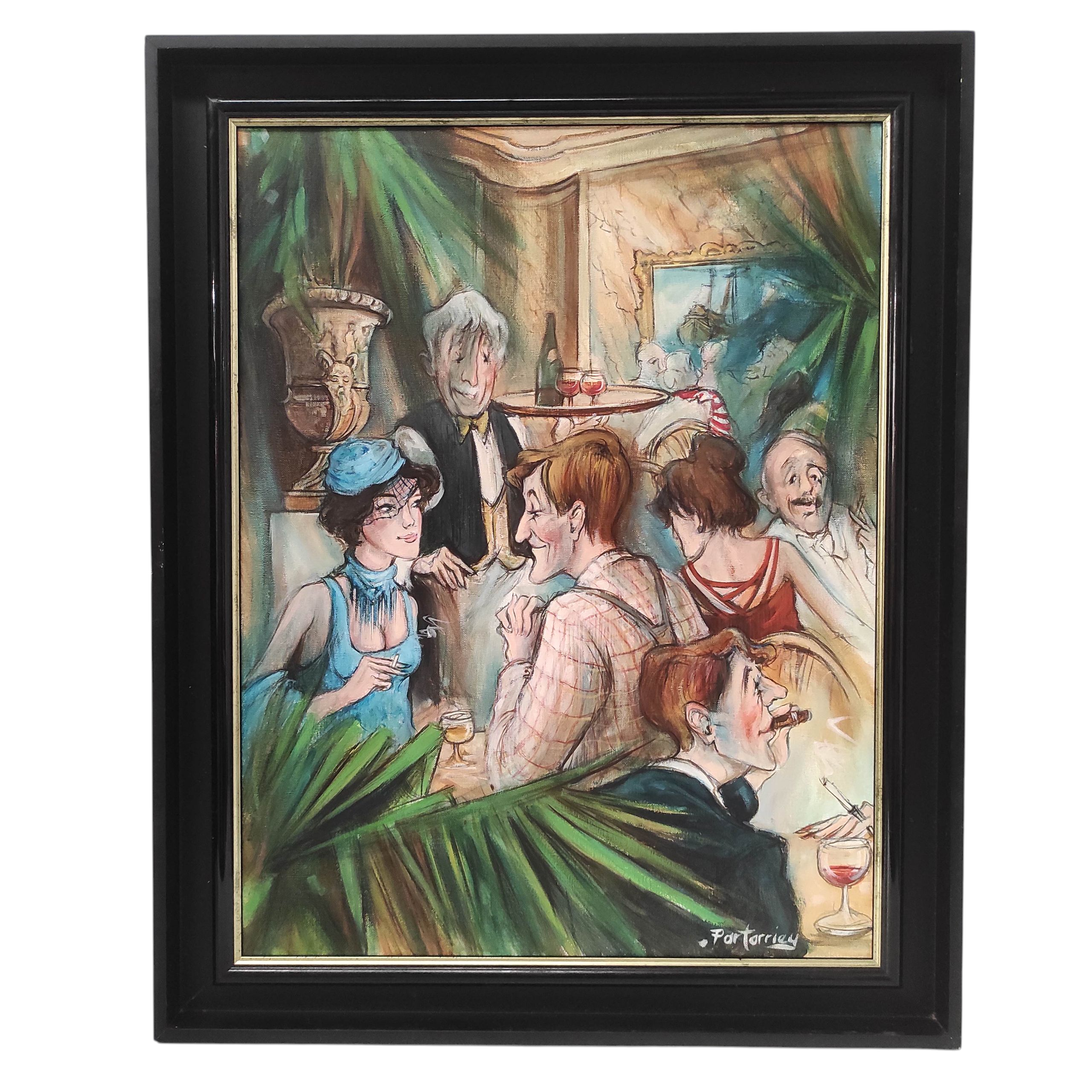 HST ENCADREE DE LAURENT PARTARRIEU SCENE DE BAR 50 CM SUR 65 CM