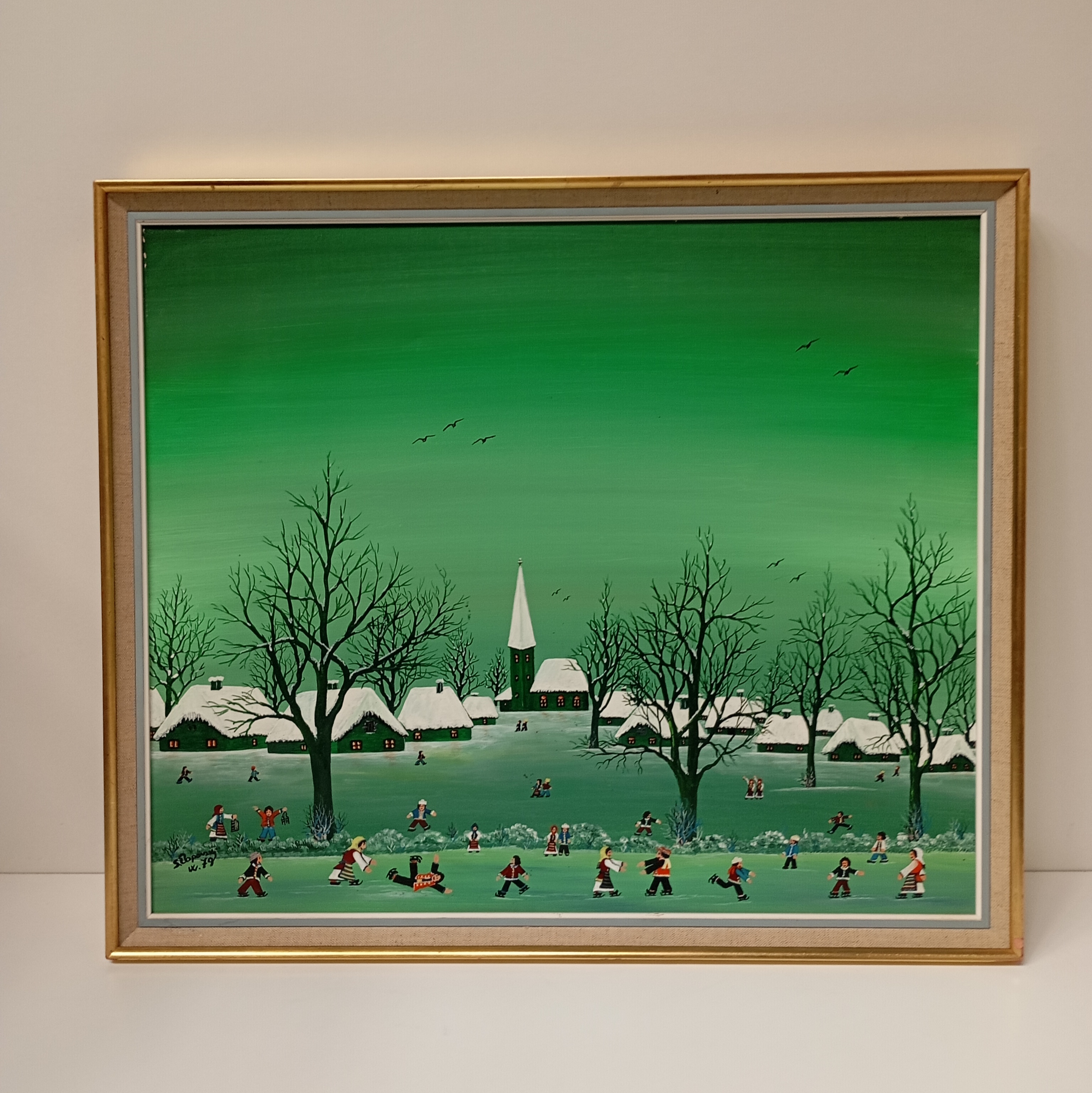BOPOWSKI HST LA PATINOIRE SUR LE LAC GELE 55 x 46 CM