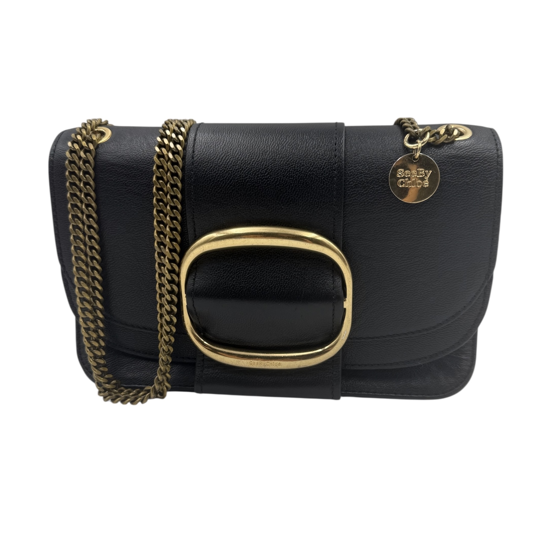 SEE BY CHLOE SAC HOPPER (C1M8SF) EN CUIR NOIR FINITION LAITON DORE + DUST BAG