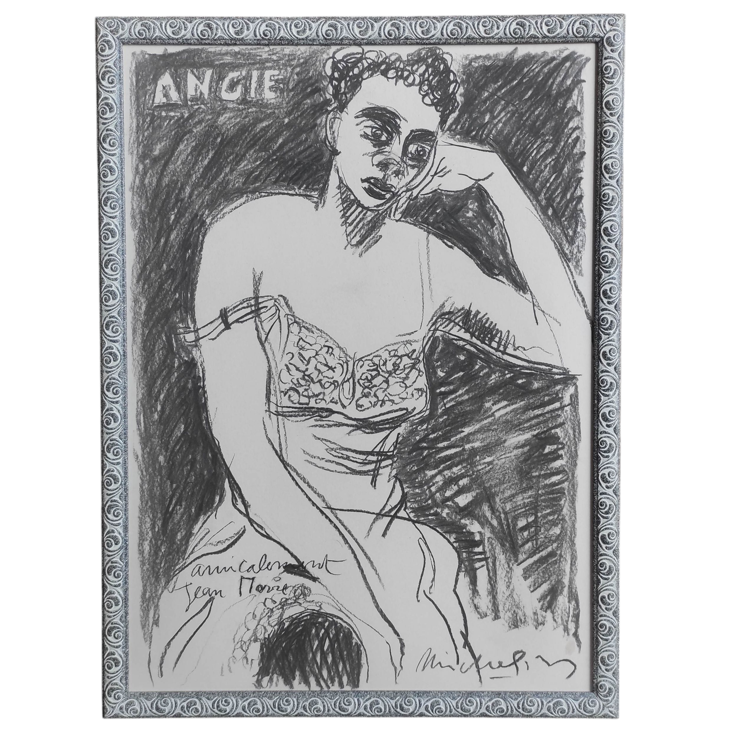 FUSAIN ENCADRE ANGIE 80/110 CM PAR MICHEL GILLES