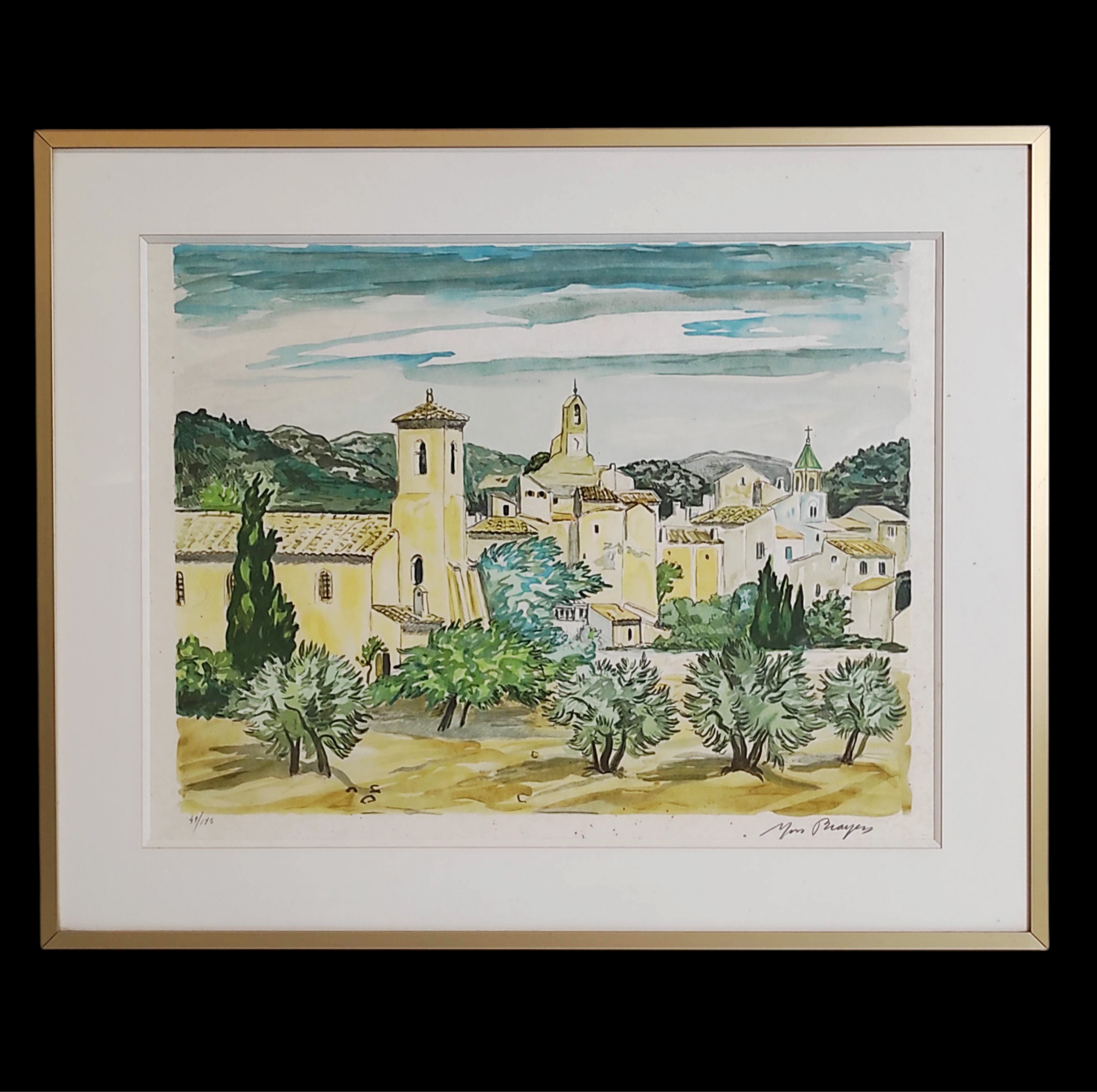 YVES BRAYER LITHOGRAPHIE VILLAGE DE PROVENCE 85 x 70 CM