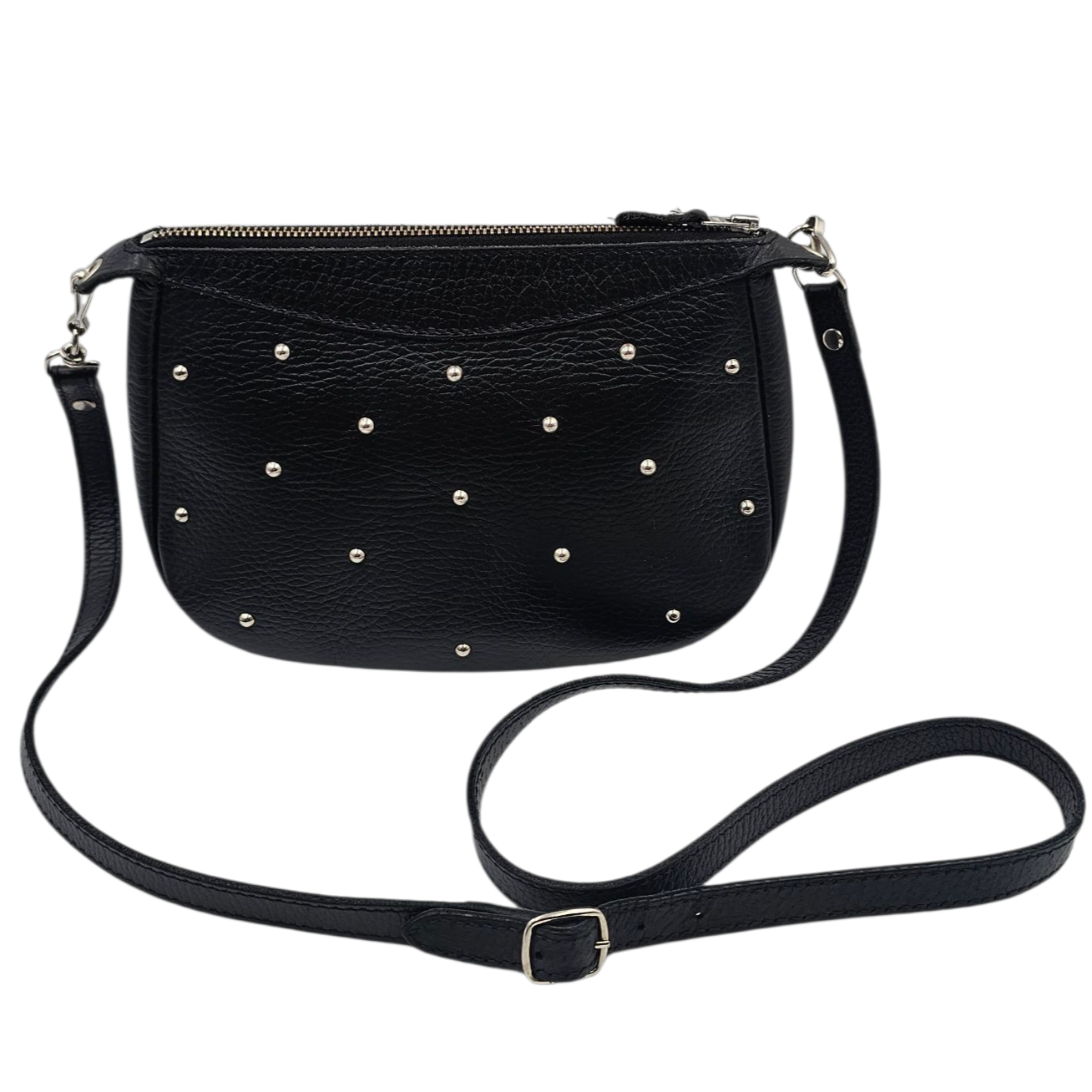 LAFFARGUE LES CLOUS SAC TIKI TOUT CLOUTE EN CUIR GRAINE NOIR 21 x 15 CM