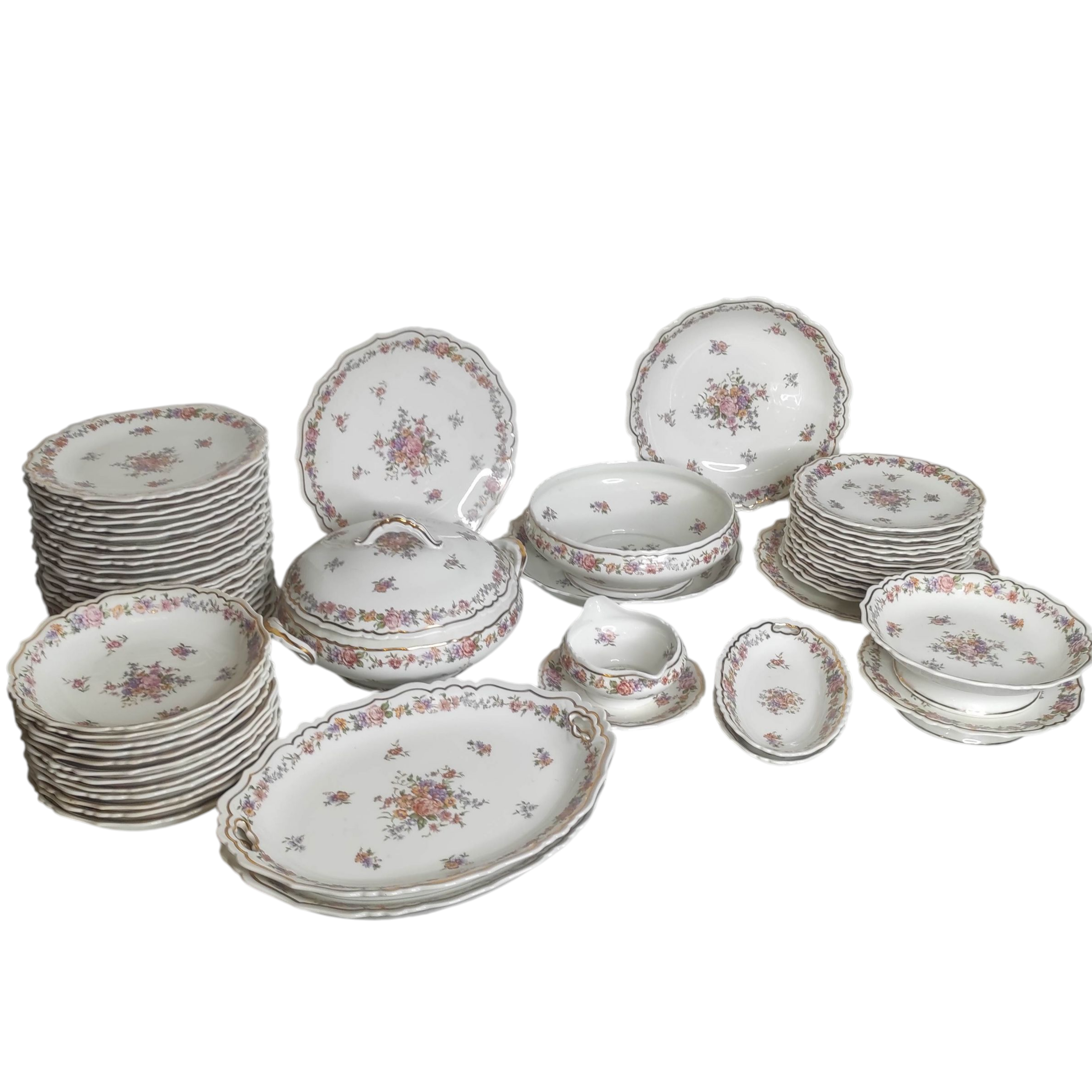 LIMOGES MICHELAUD IMPORTANT SERVICE DE TABLE EN PORCELAINE A DECOR DE FLEURS