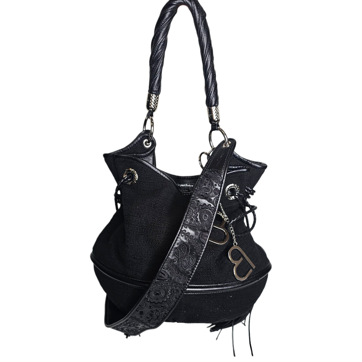LANCEL SAC BB BRIGITTE BARDOT 100% COTON BIO NOIR ET CUIR DE SYNTHESE