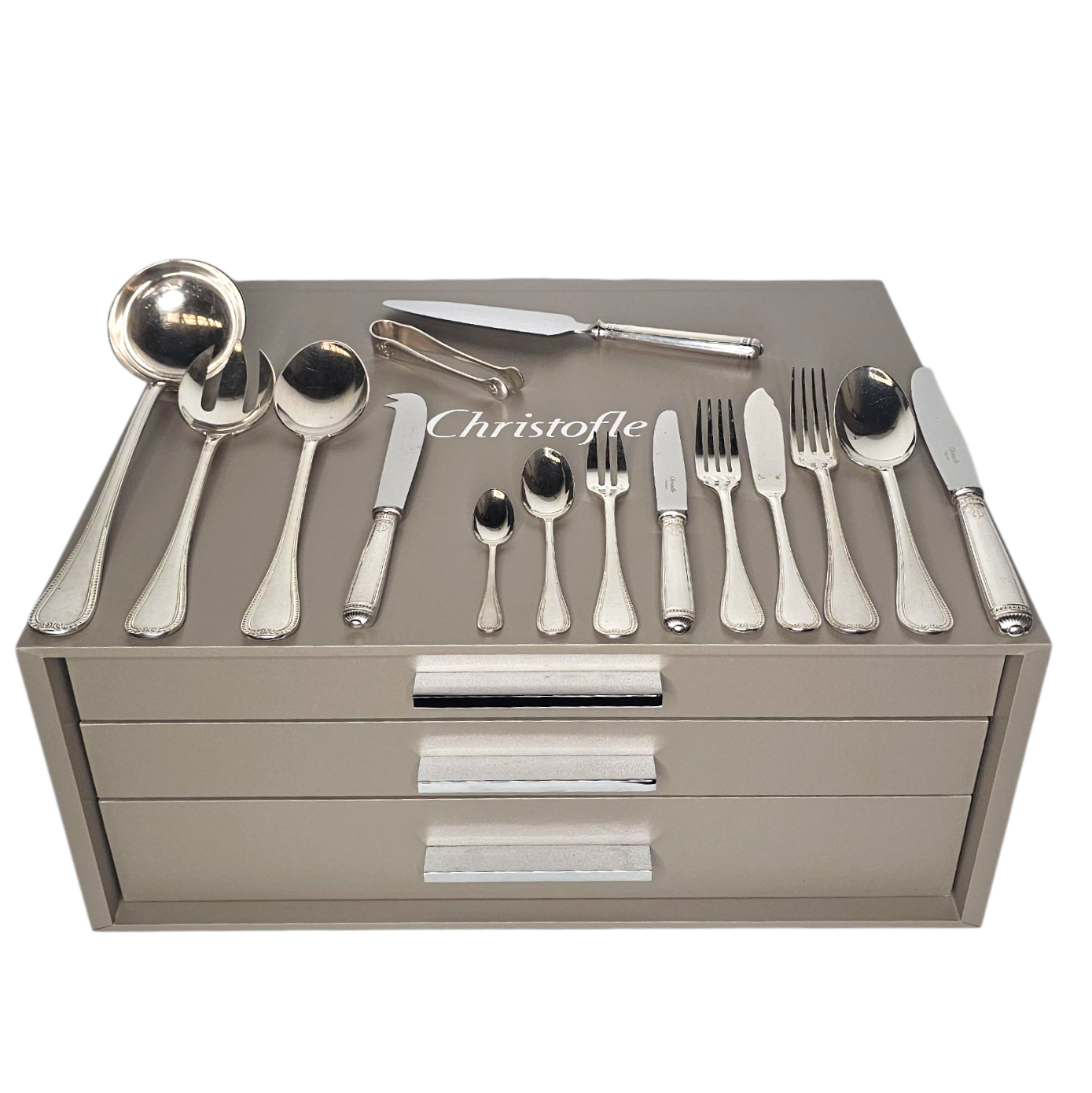 CHRISTOFLE MALMAISON MENAGERE 12 PERSONNES 112 PIECES EN METAL ARGENTE + COFFRET