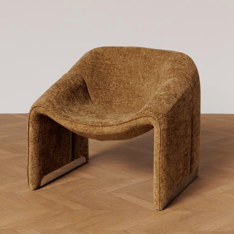 FAUTEUIL VAGUE 75/74/64 CM TISSU CAMEL BASE METAL CHROME